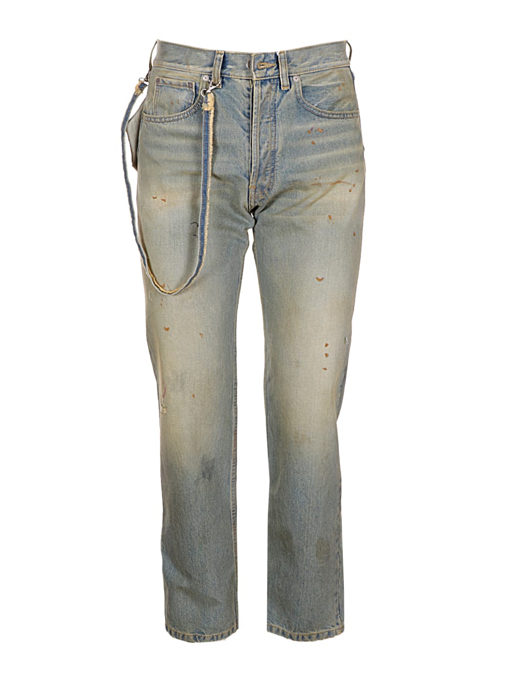 Maison Margiela Strap-embellished Distressed Straight-leg Jeans In Beige