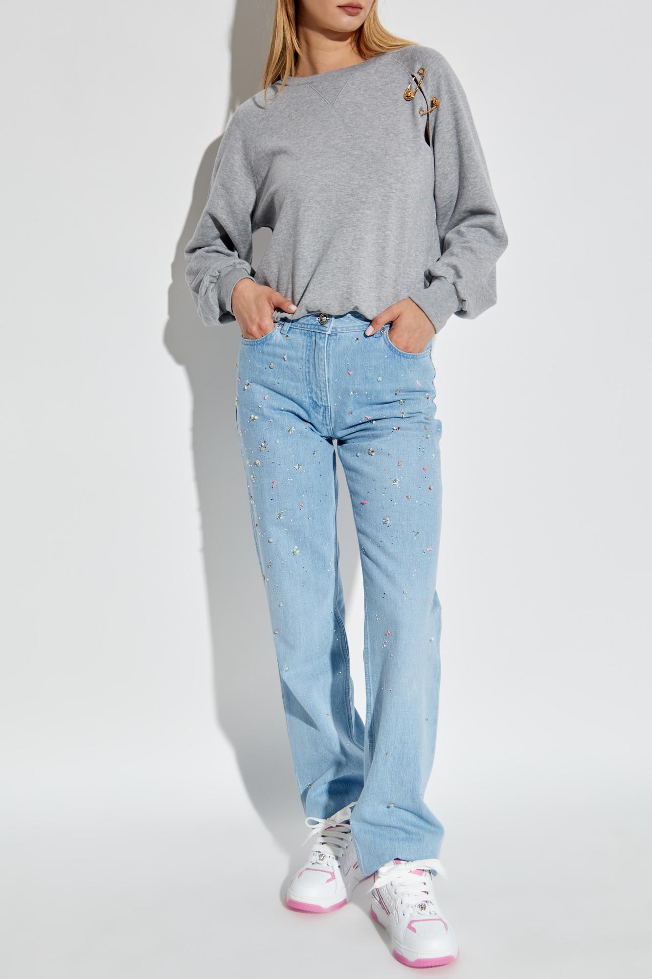 Versace Sweatshirt With Decorative Safety Pins In Gray