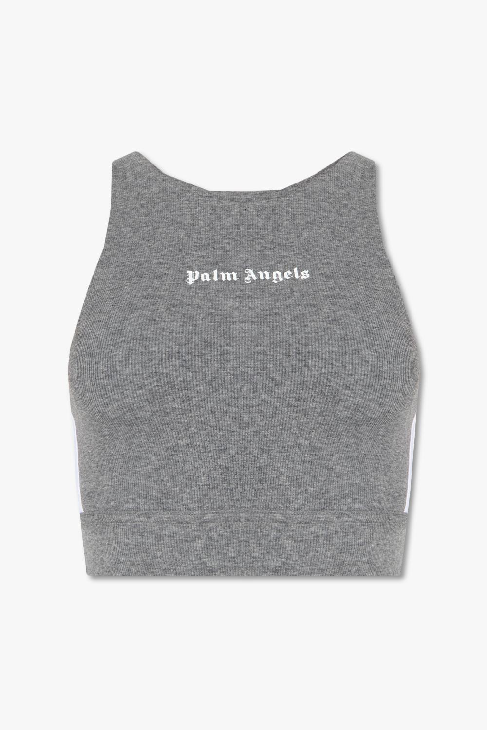 Shop Palm Angels Sports Top With Logo In Grigio Melange