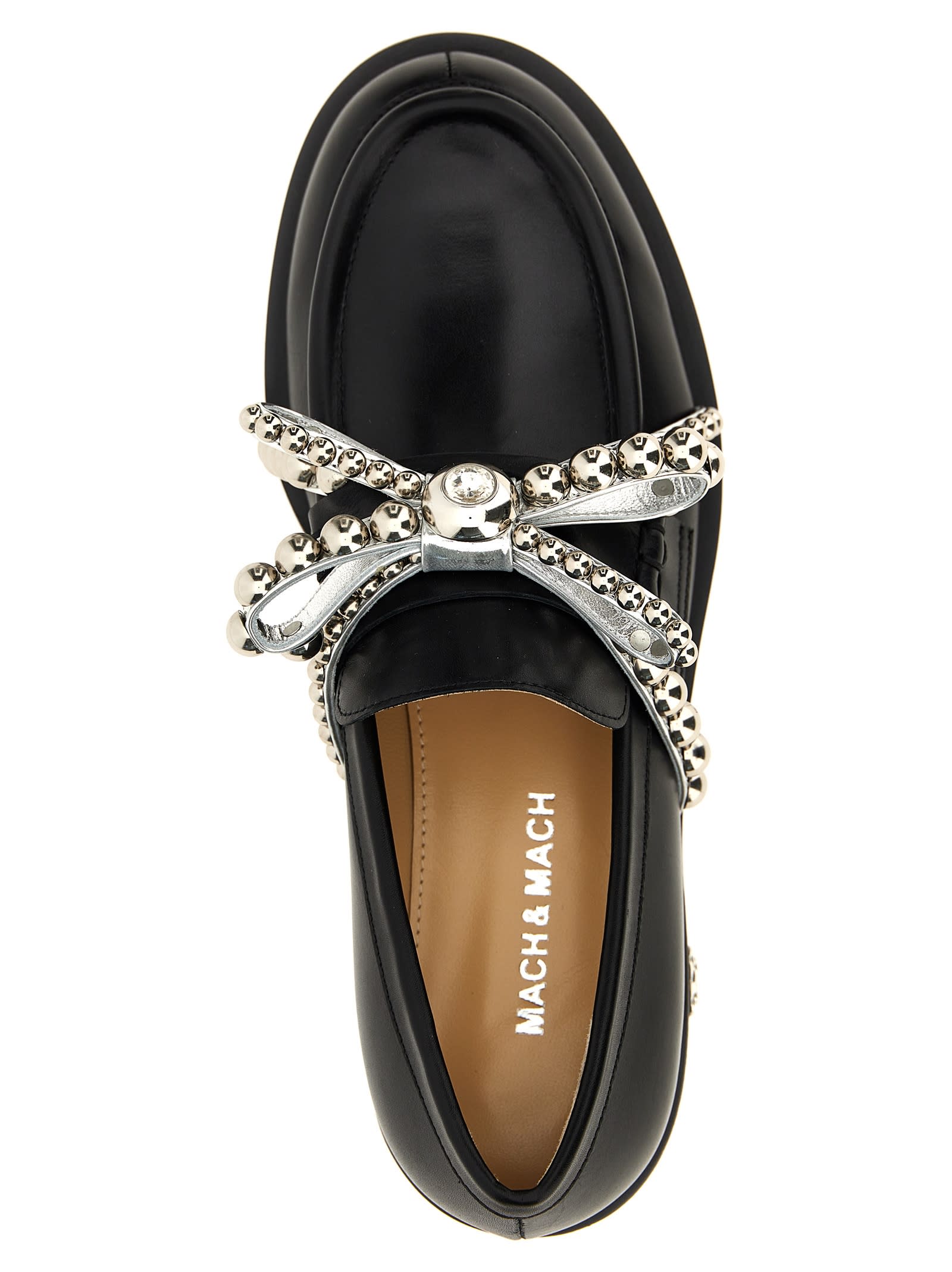 Shop Mach &amp; Mach Crystal Studs Loafers In Black