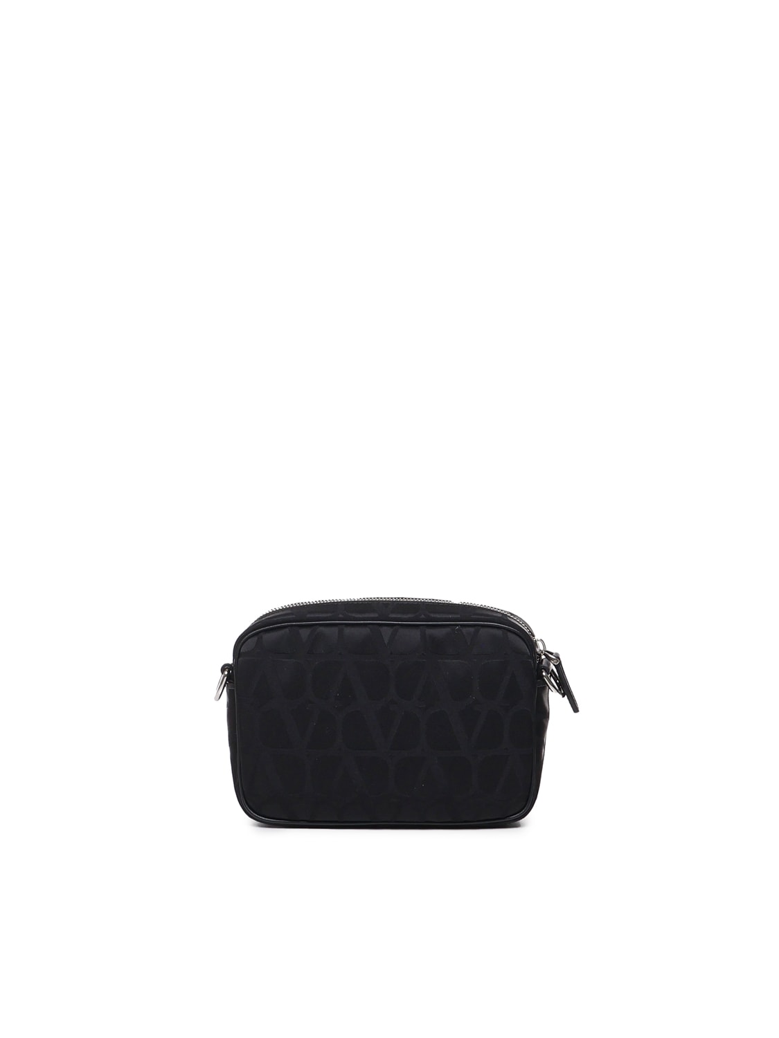 Shop Valentino Shoulder Bag In Toile Iconographe Technical Fabric With Leather Details In Black