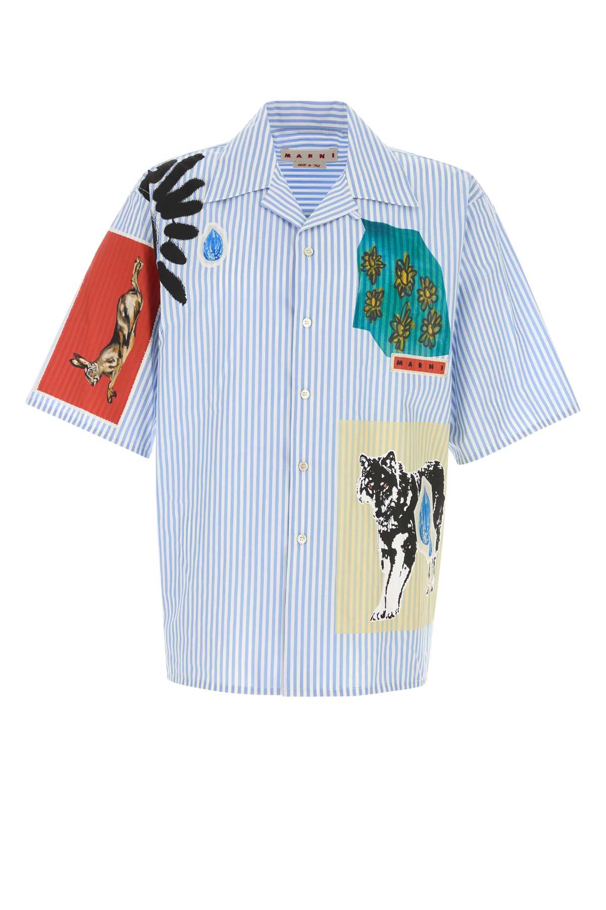 Marni Mixed Media Striped Poplin Shirt In Blue