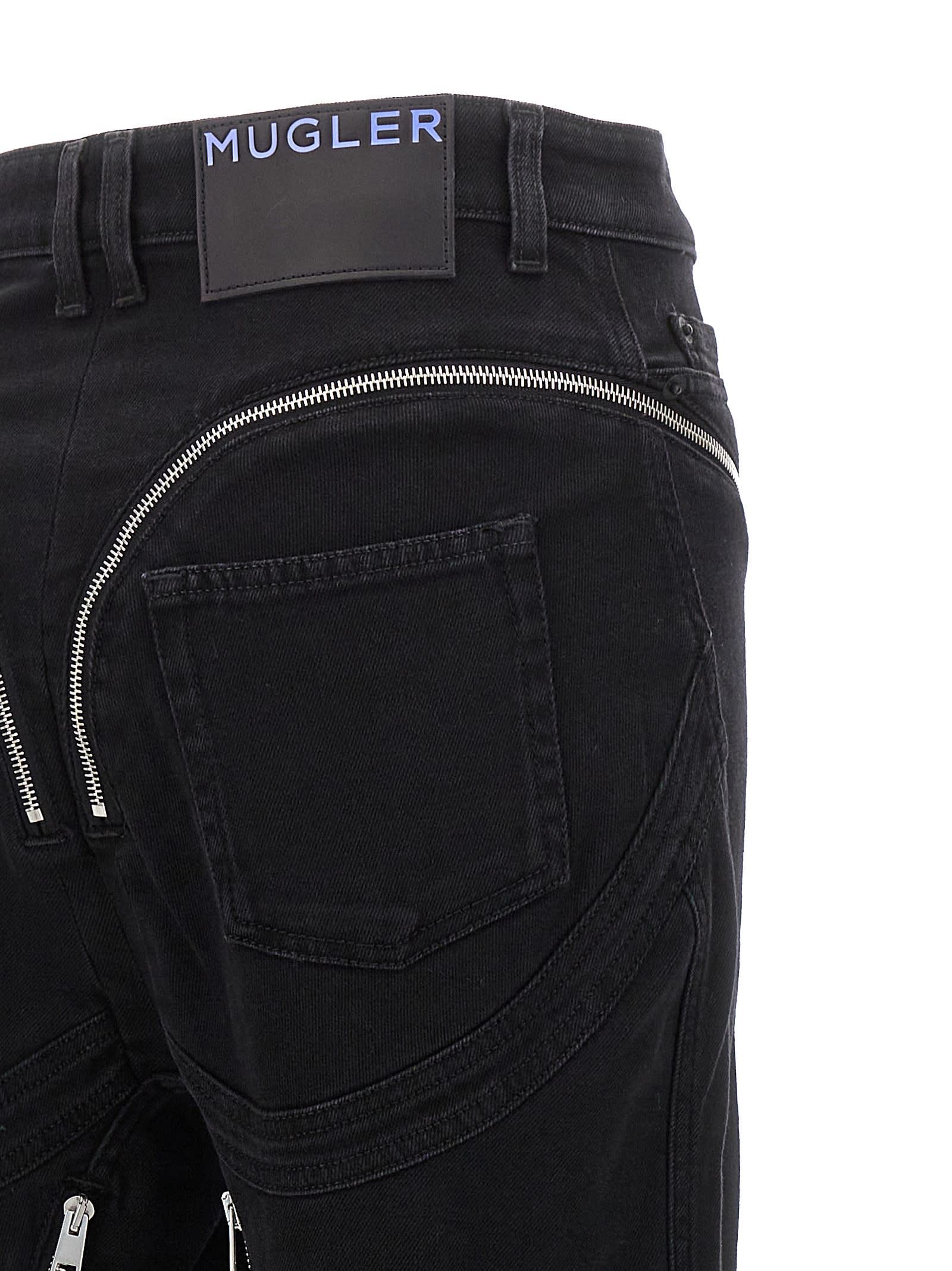 Shop Mugler Zipped Spiral Jeans In Black