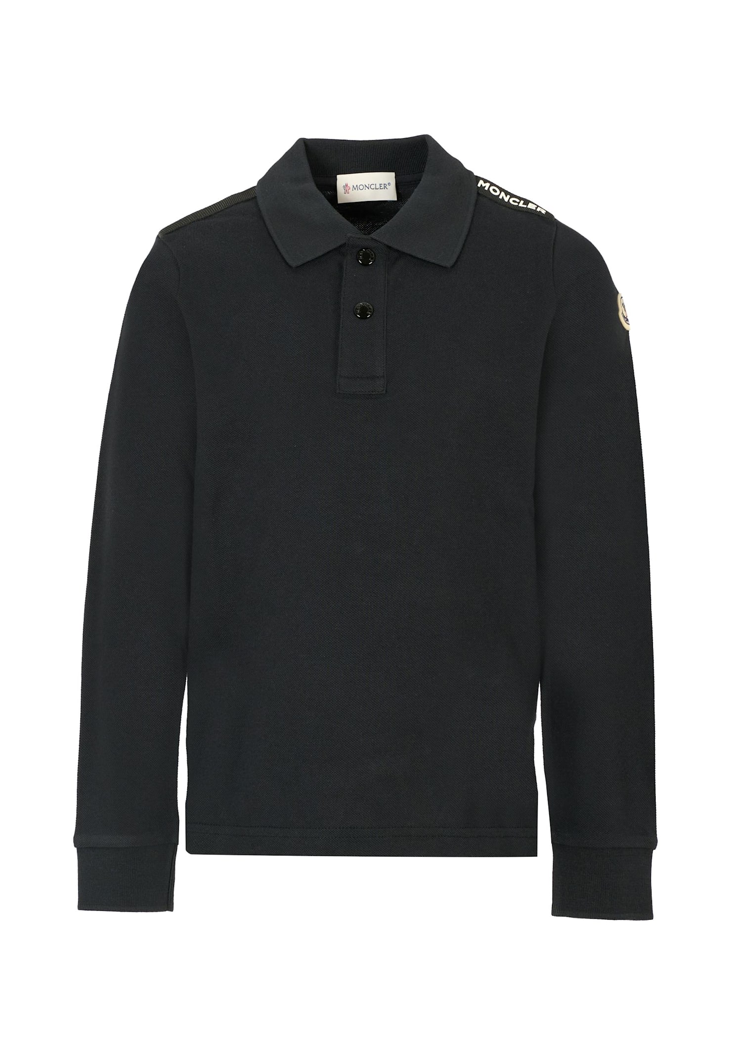Moncler Black Polo Shirt For Boy With Logo In Black
