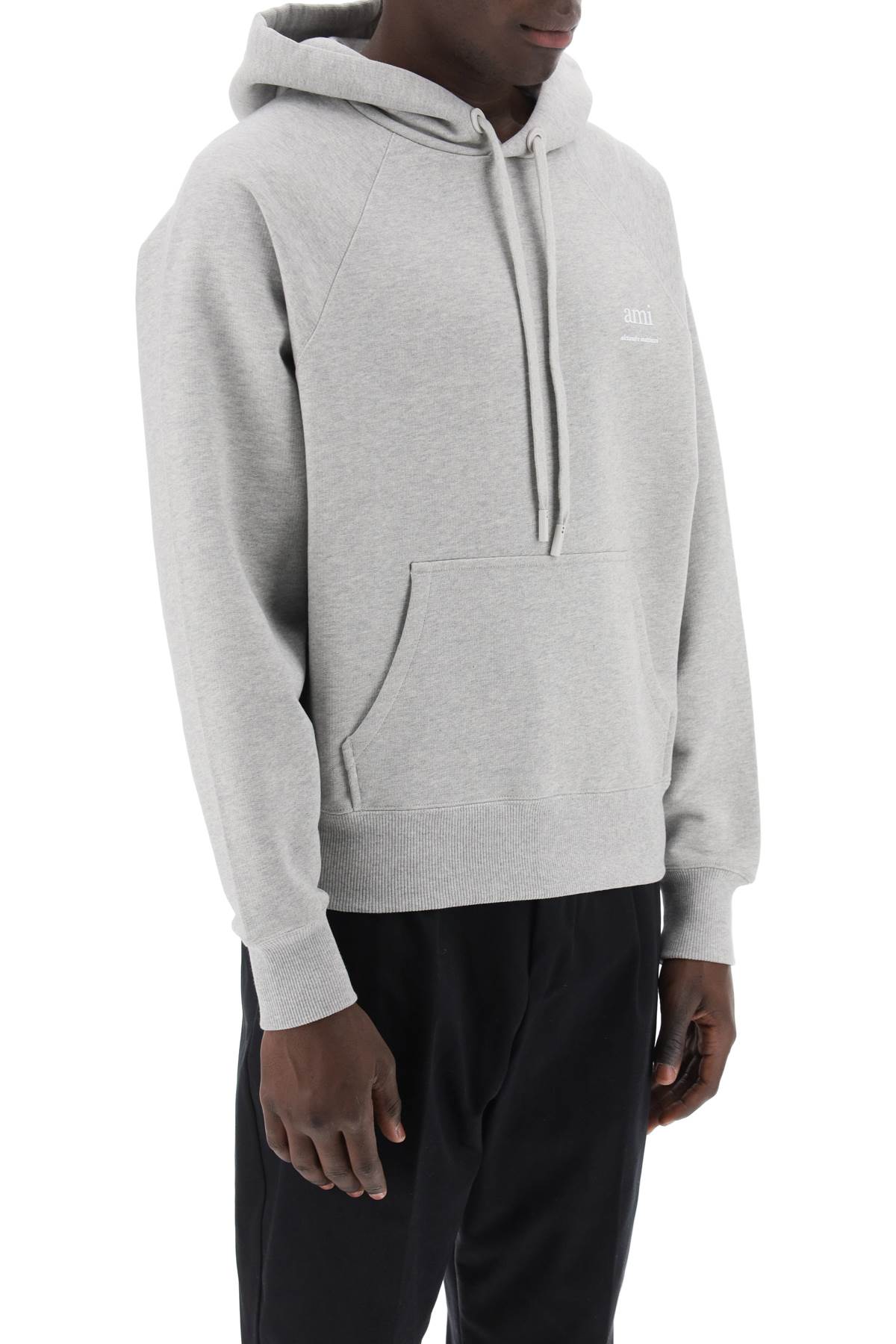 Shop Ami Alexandre Mattiussi Organic Cotton Hoodie With Hood In Gris Cendre Chine (grey)