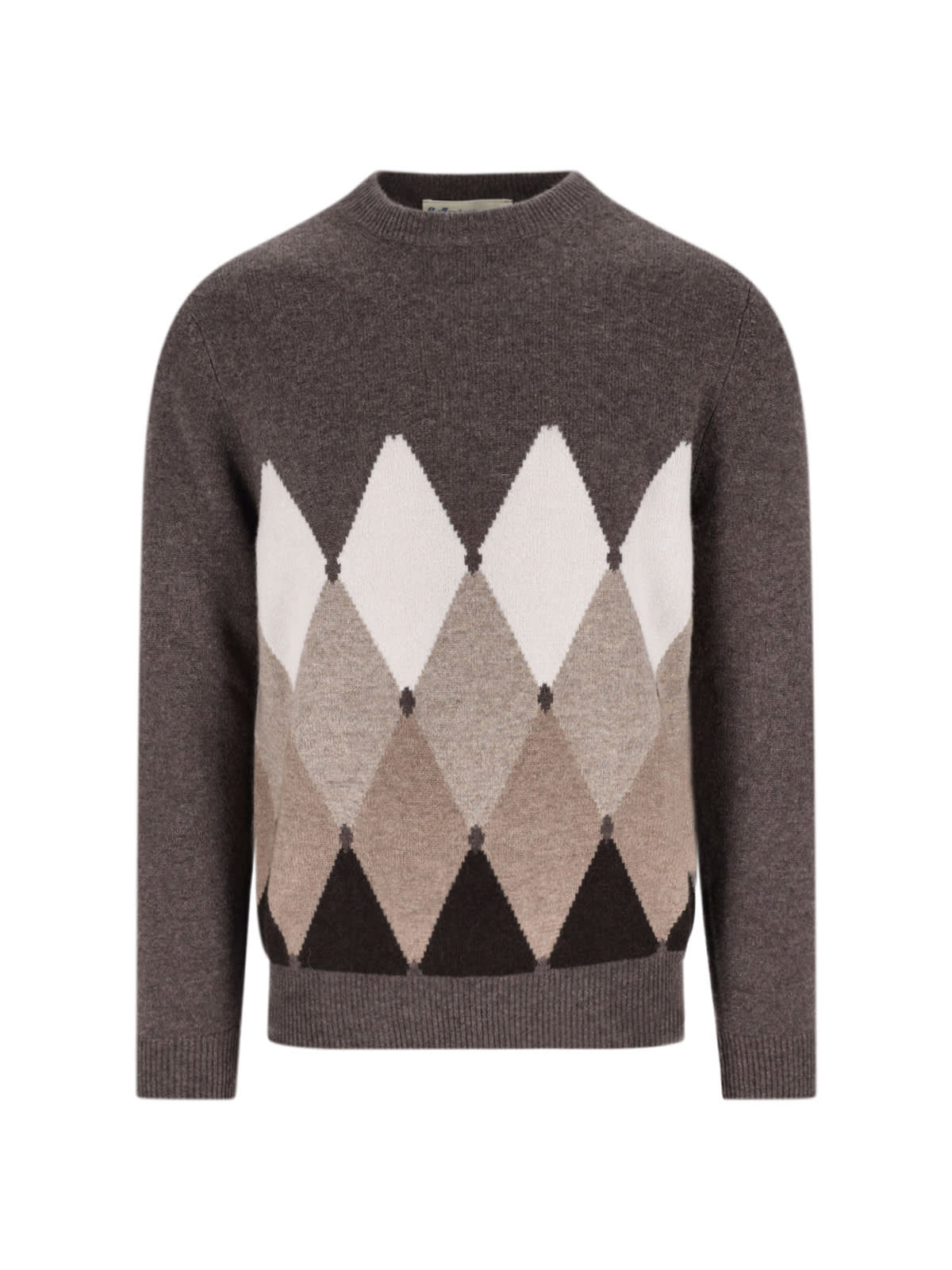Ballantyne Diamond-patterned Round-neck Sweater In Brown
