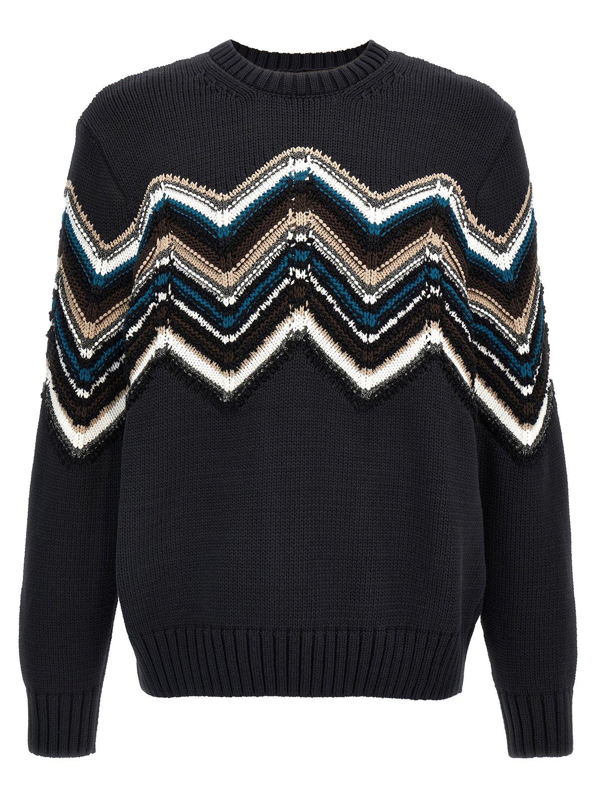 Shop Missoni Zig Zag Knitted Jumper In Black Brown