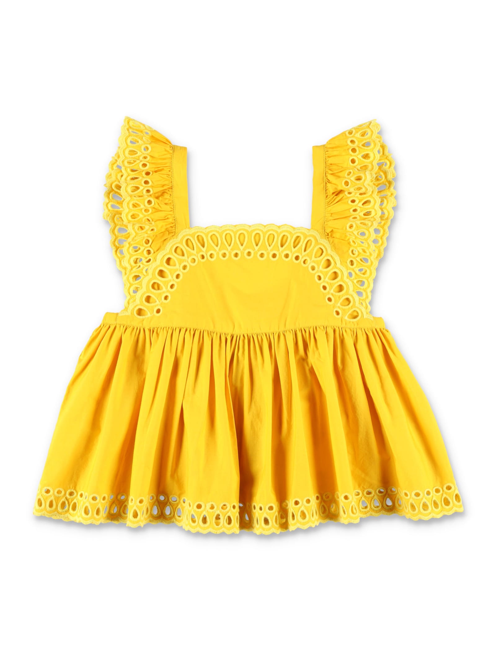 Shop Stella Mccartney Broderie Anglaise Sleeveless Top In Mustard Yellow