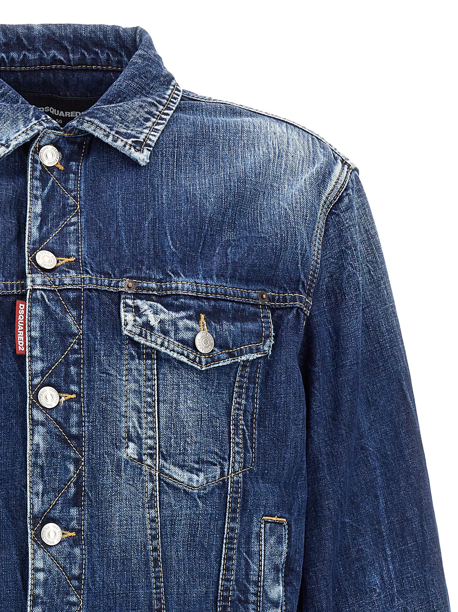 Dsquared2 Blue Jacket With Distressed Effect And Logoed Metal Buttons In Denim Man In Blue