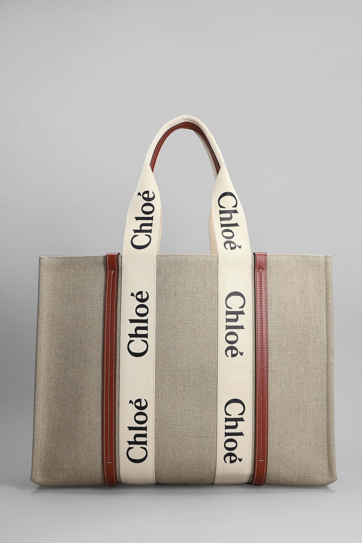 Chloé Large Woody Tote In White Canvas