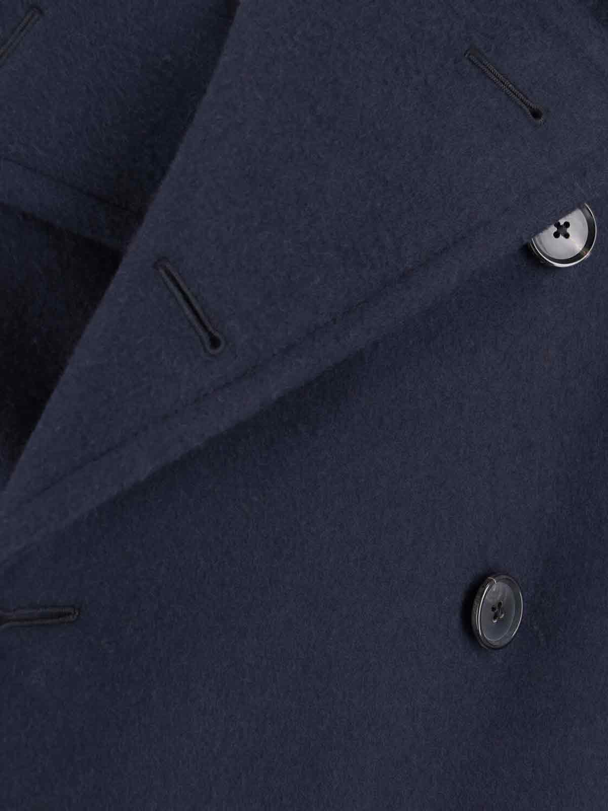 Caruso Navy Blue Double-breasted Wool Coat With Classic Lapel In Blue