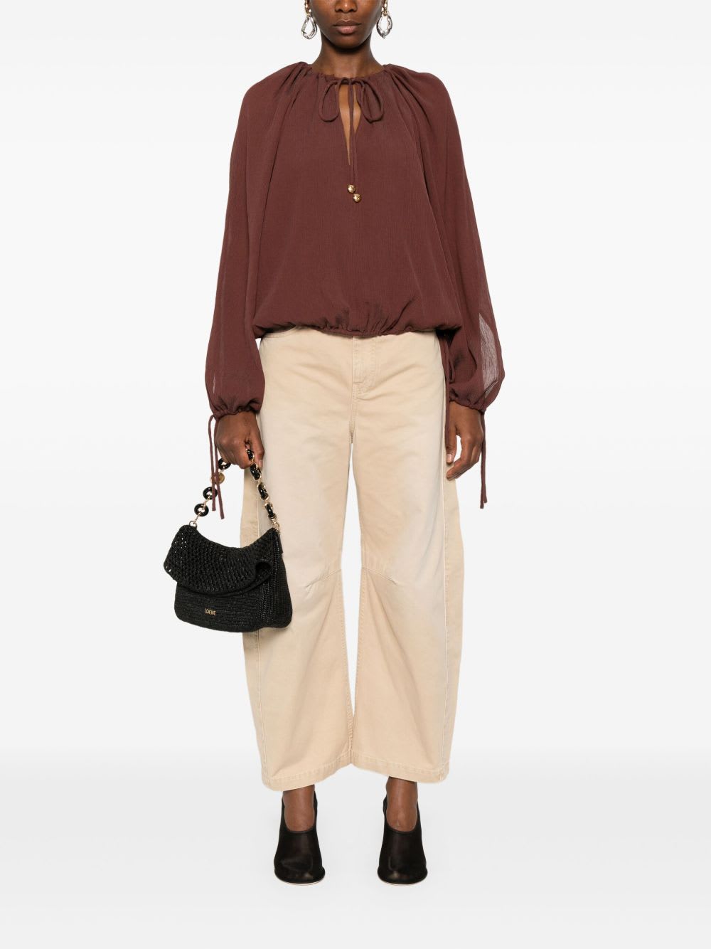 Loewe Cotton And Silk Blend Blouse In Brown