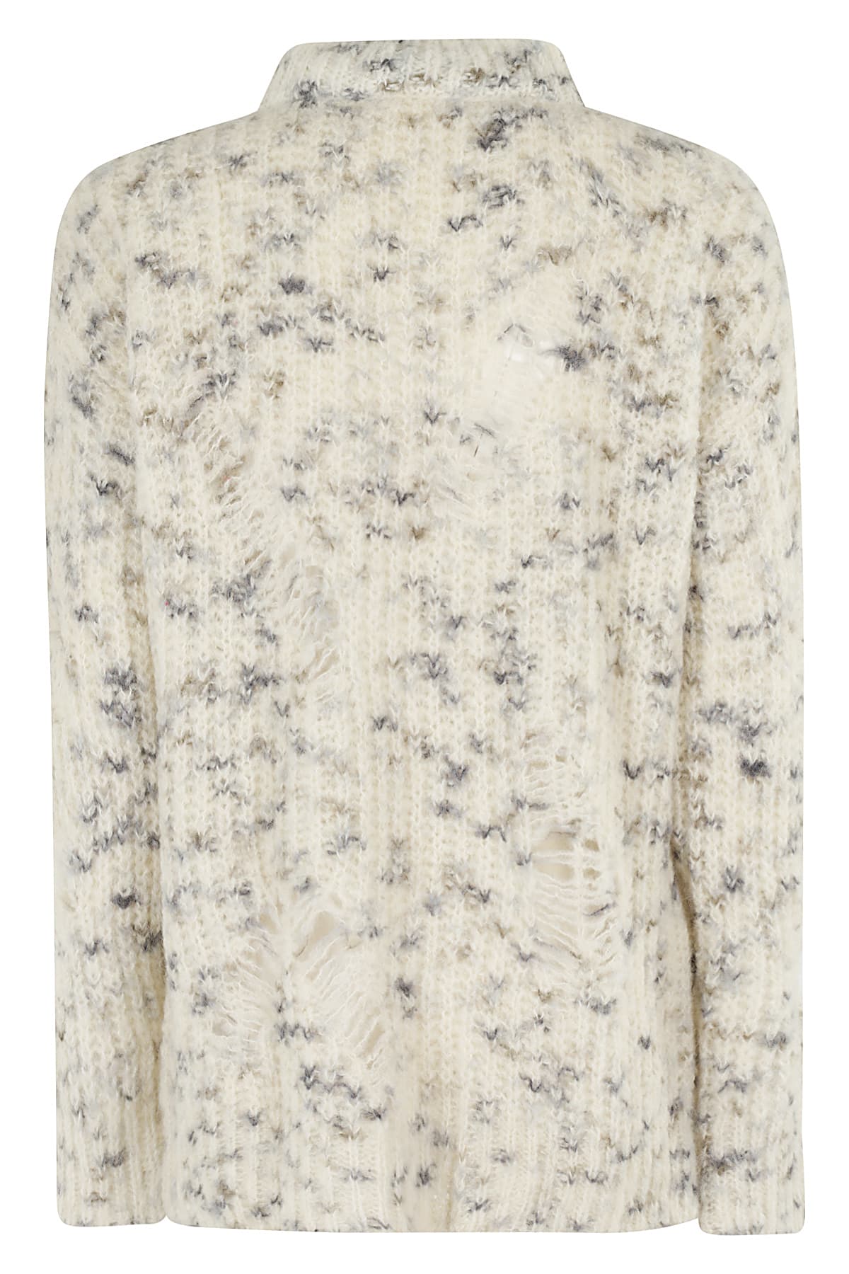 Msgm Beige Oversized Sweater With Grey Yarn Inserts In White