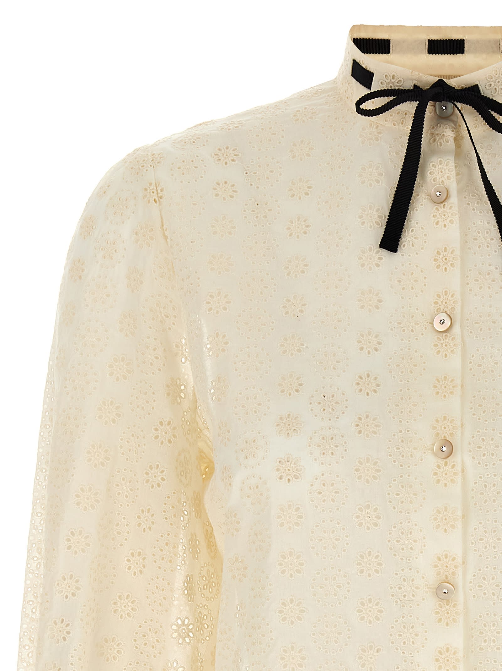Valentino Daisy Polka-dot Sangallo Button-down Shirt In Neutral