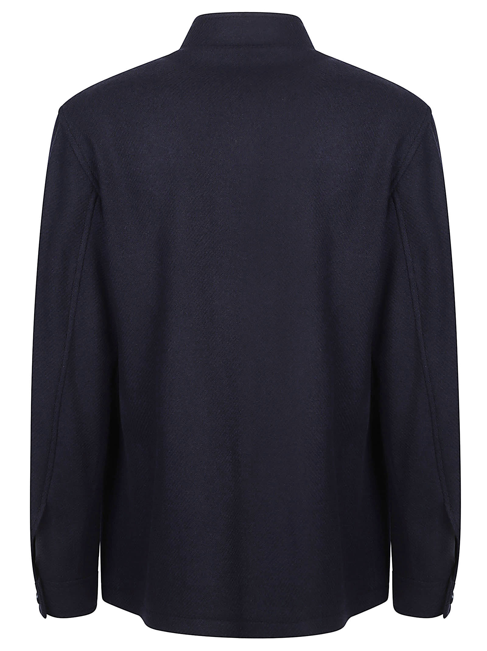 Tagliatore Mandarin-collar Wool Shirt Jacket In Blue