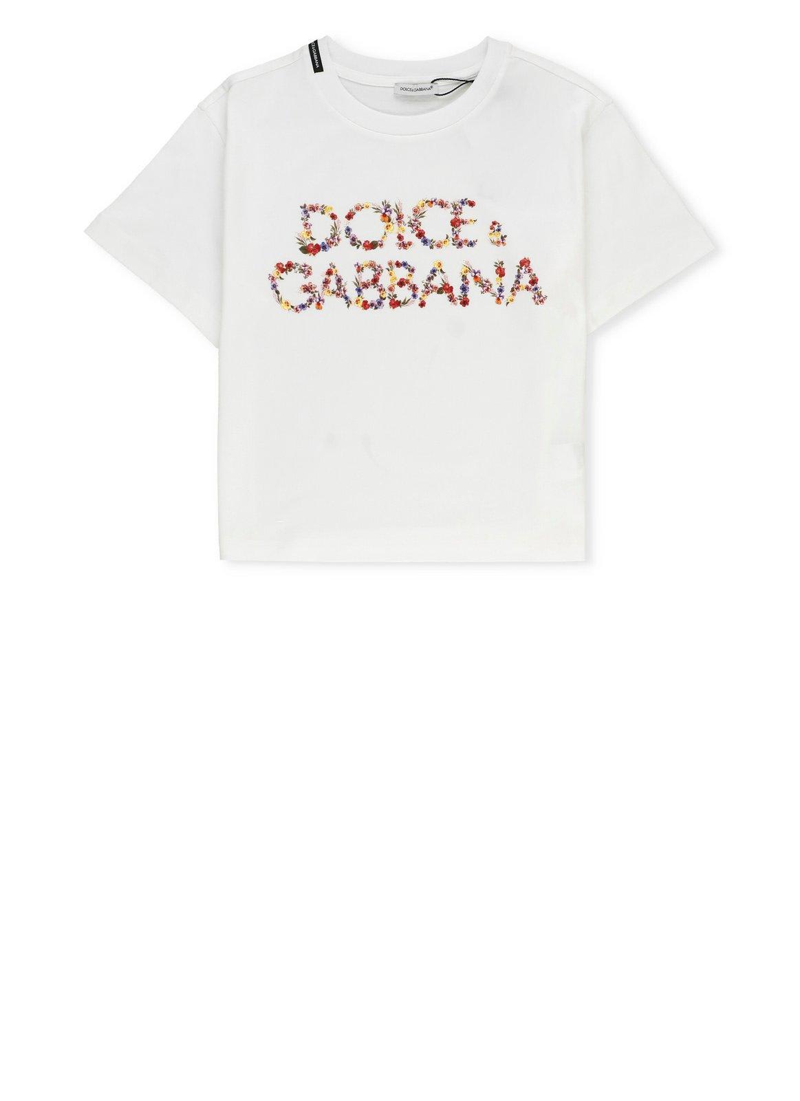 Dolce & Gabbana Kids' Logo Printed Jersey T-shirt In Bianco