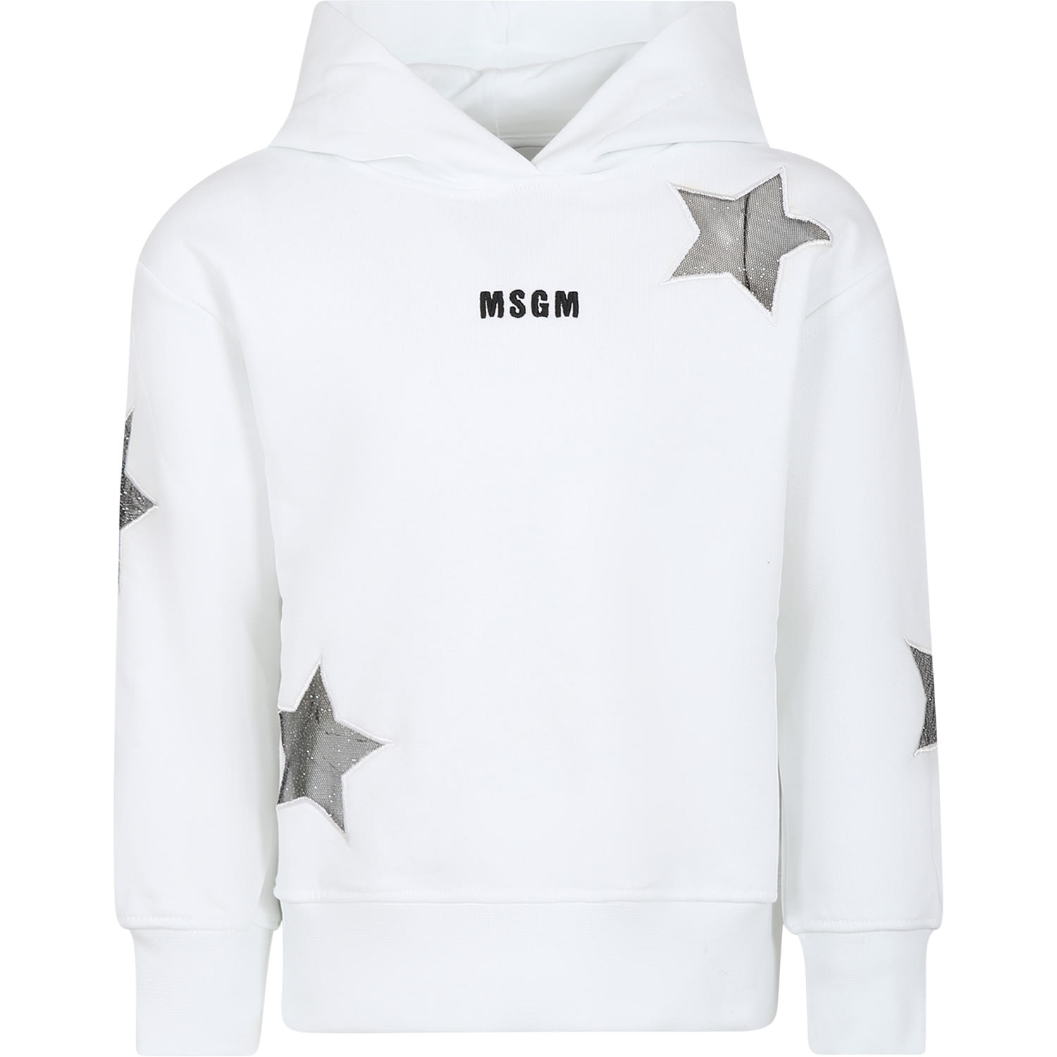 Msgm Kids' White Sweatshirt For Girl With Logo And Stars