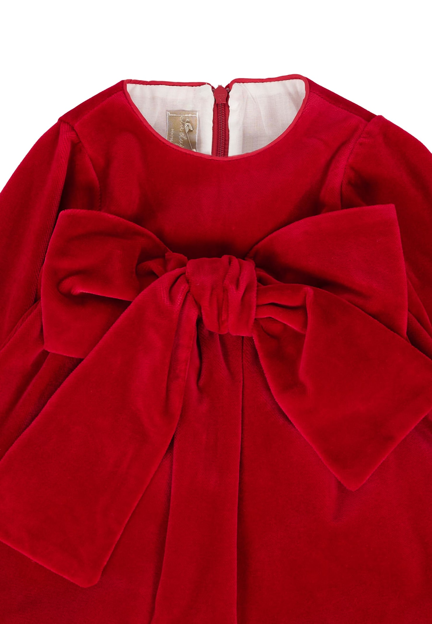 La Stupenderia Red Velvet Dress For Baby Girl With Bows In Animal Print