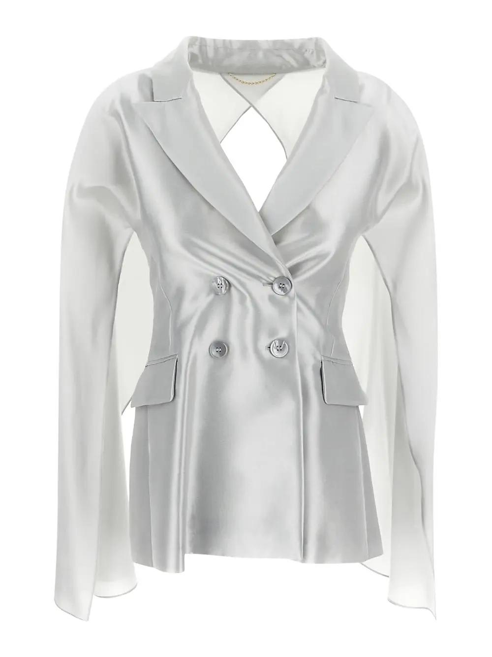 Shop Max Mara Double-breasted Satin Jacket In Argento