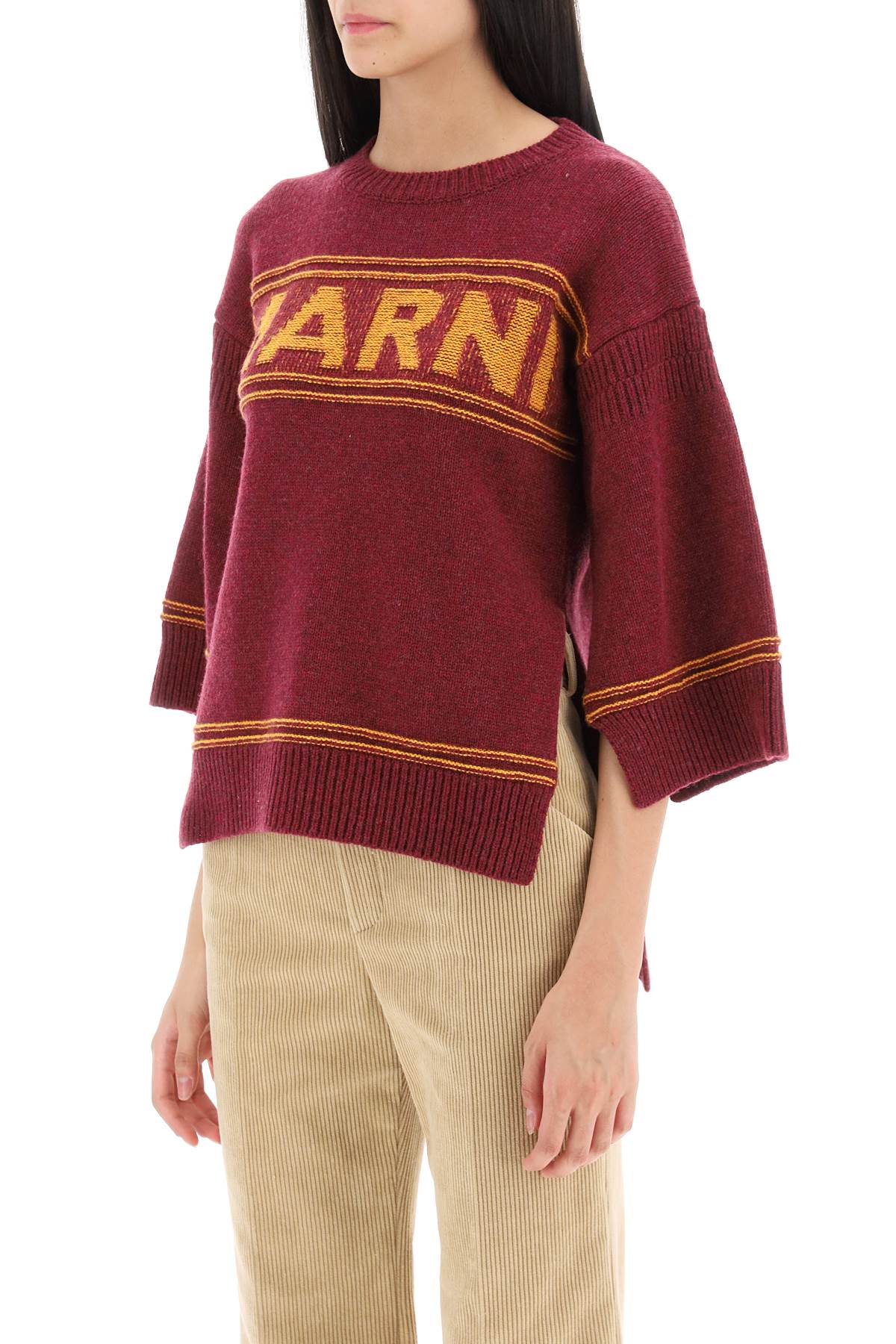 Shop Marni Sweater In Jacquard Knit With Logo In Ruby