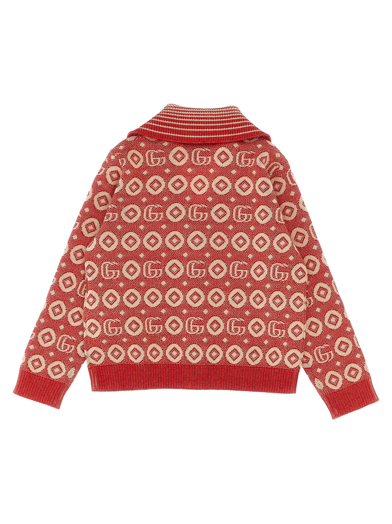 Shop Gucci Jaquard Logo Cardigan In Red