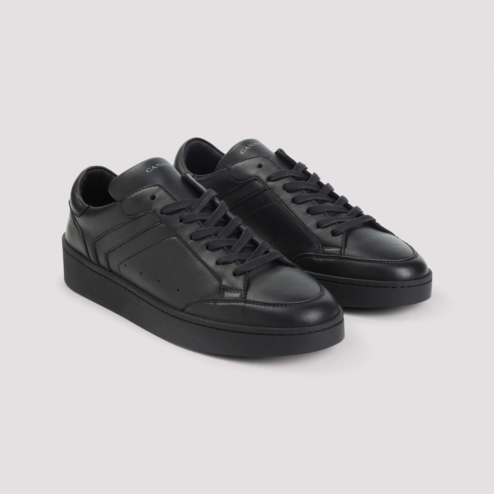 Canali Refined Black Sneakers With Durable Rubber Sole In Black