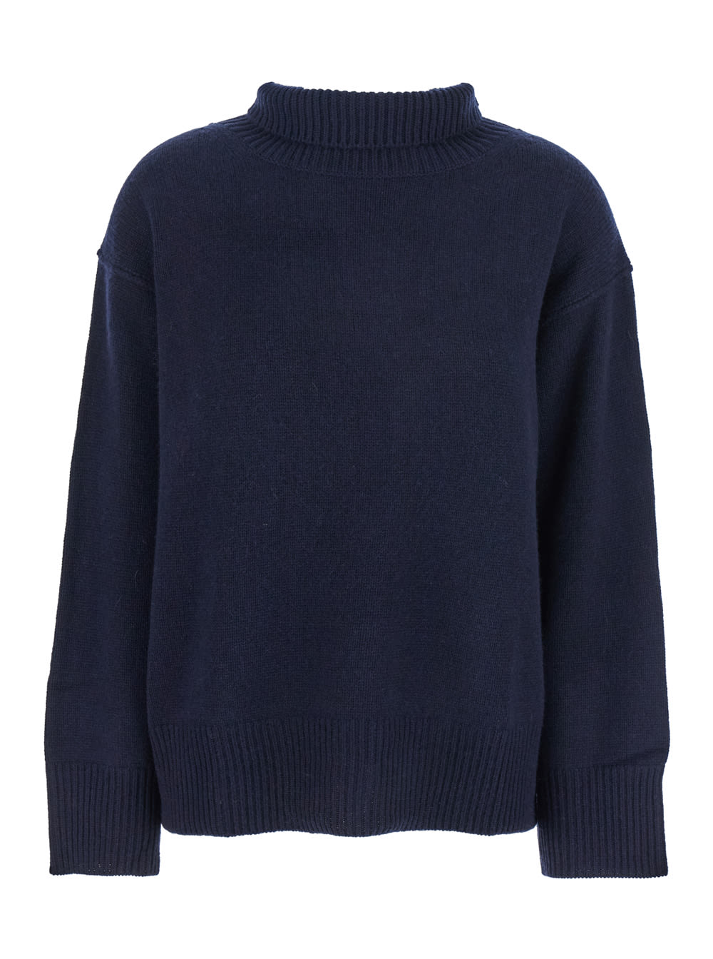 Goat Boyfriend Blue Turtleneck Sweater With Dropped Shoulders In Cashmere Woman In Blue