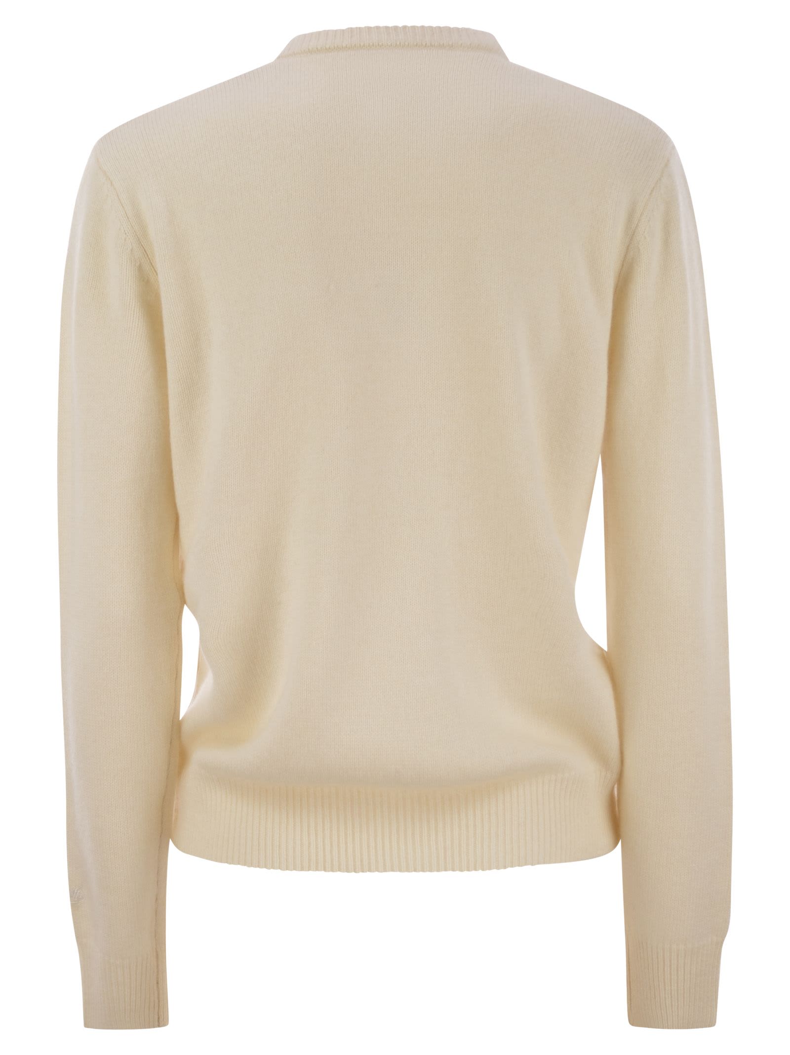 Shop Mc2 Saint Barth New Queen - Sweater With Jacquard Print St. Moritz In Cream