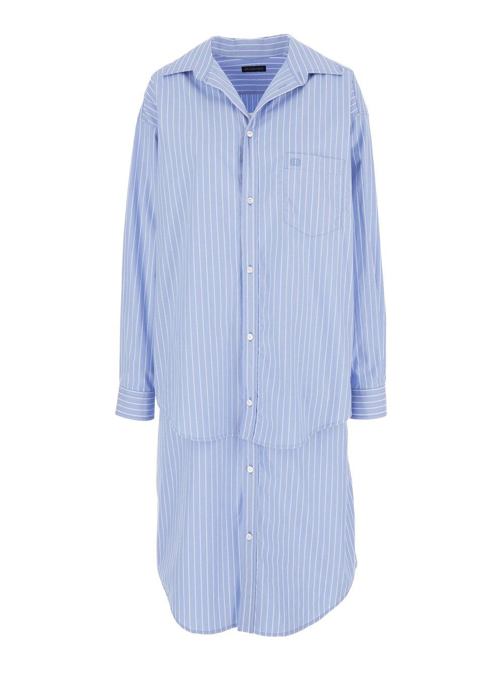 Shop Balenciaga Bb Striped Layered Shirt Dress In Clear Blue