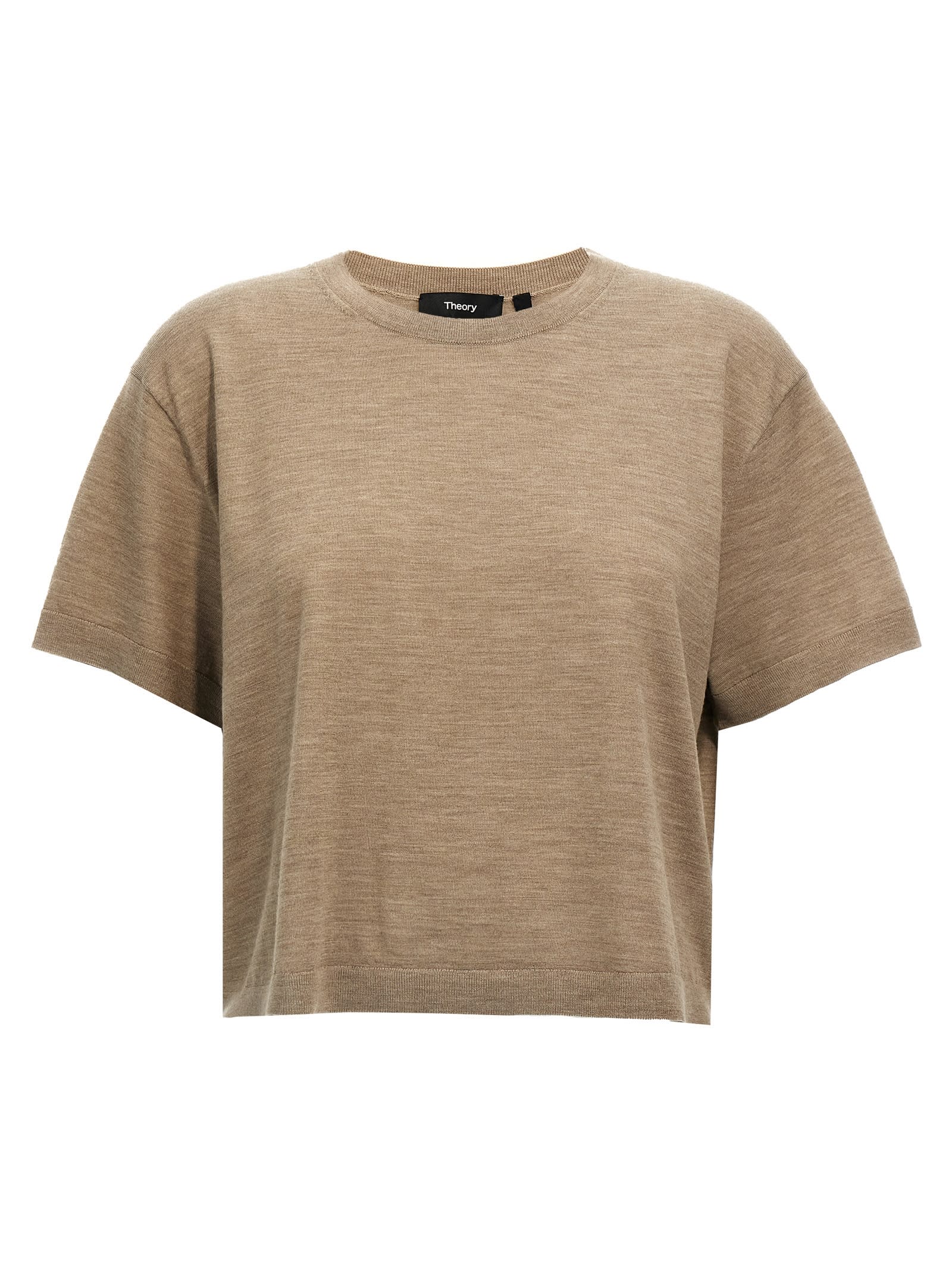 Shop Theory Short Sleeve Sweater In Beige