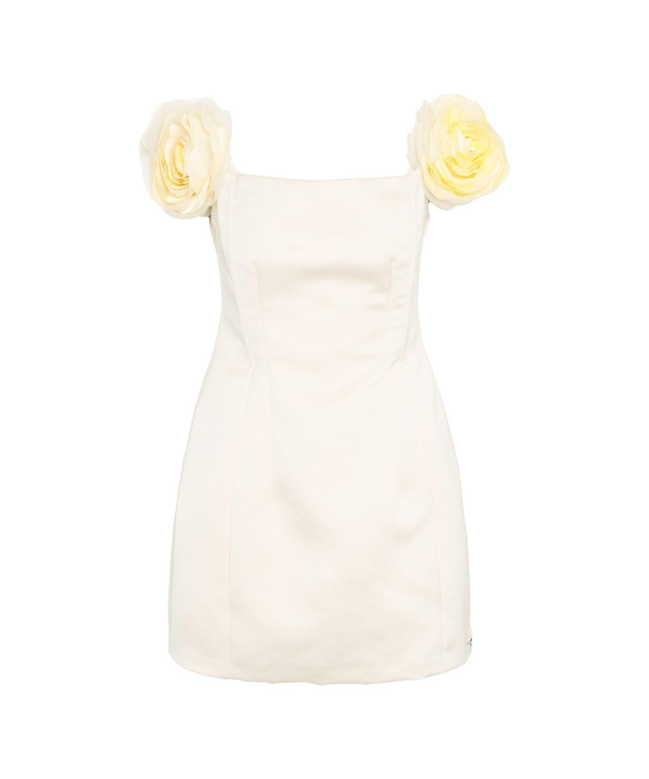 Elisabetta Franchi Short Black Dress With Rose-shaped Straps In Neutral