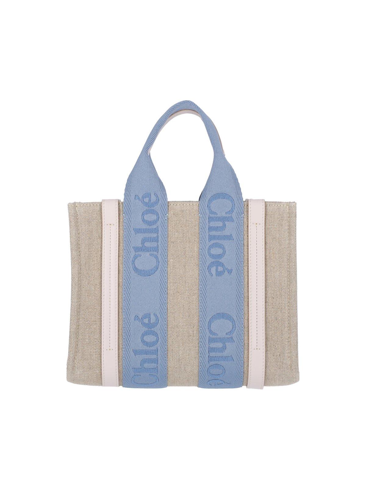 Shop Chloé Woody Small Tote Bag In Washed Blue