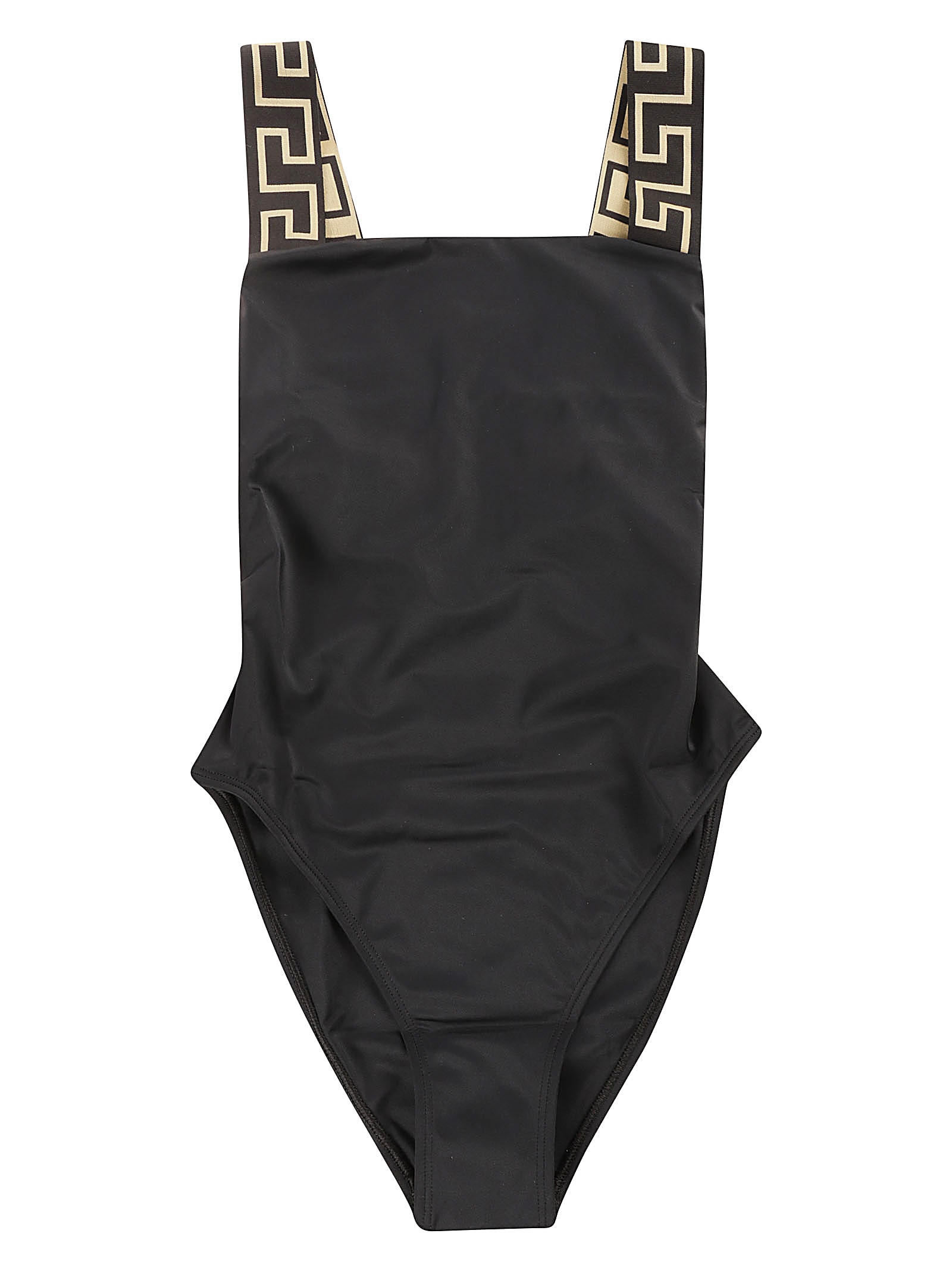 Shop Versace Logo Shoulder Strap One-piece Swimsuit In Black