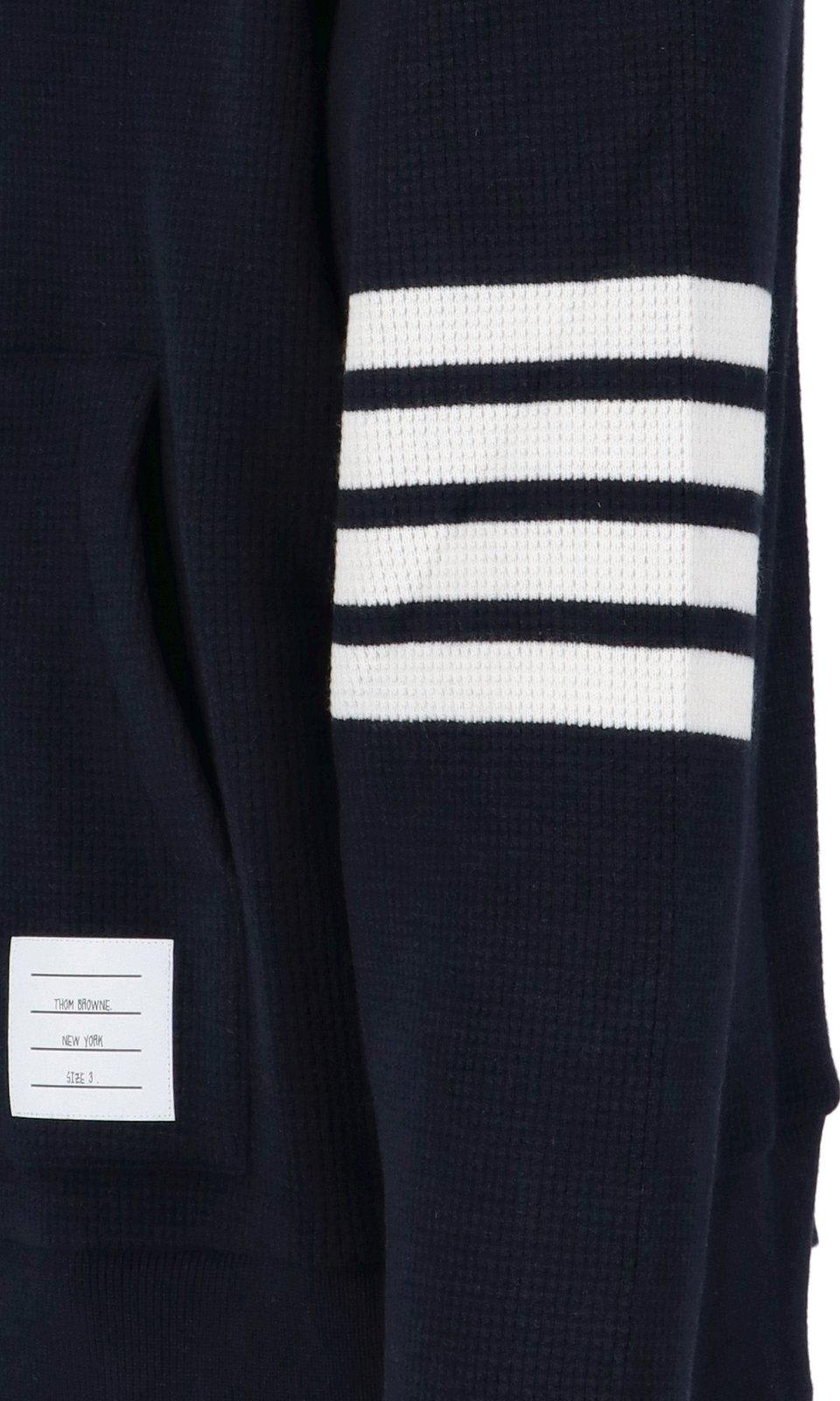 Shop Thom Browne Drawstring Knitted Hoodie In Deep Blue