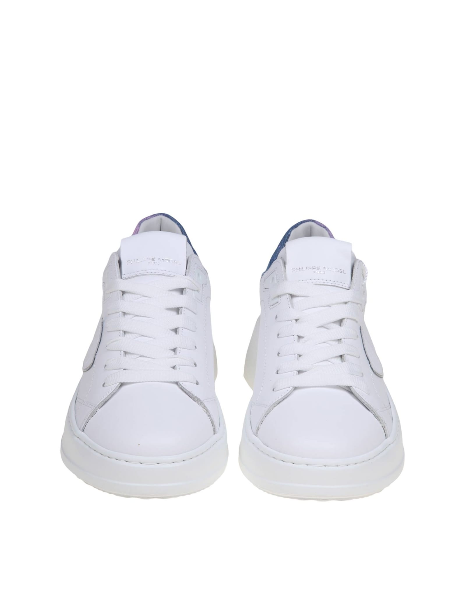 Shop Philippe Model Tres Temple Low In White Leather And Jeans