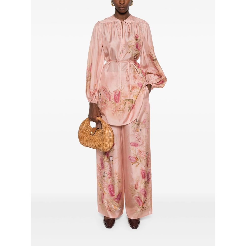 Zimmermann Cascadian Silk Wide Leg Pants In Pink