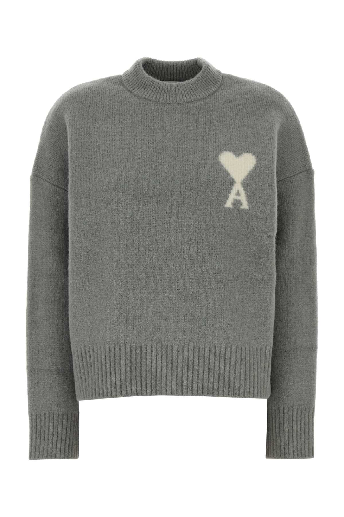Ami Alexandre Mattiussi Ami Grey Stretch Alpaca Blend Sweater In Gray