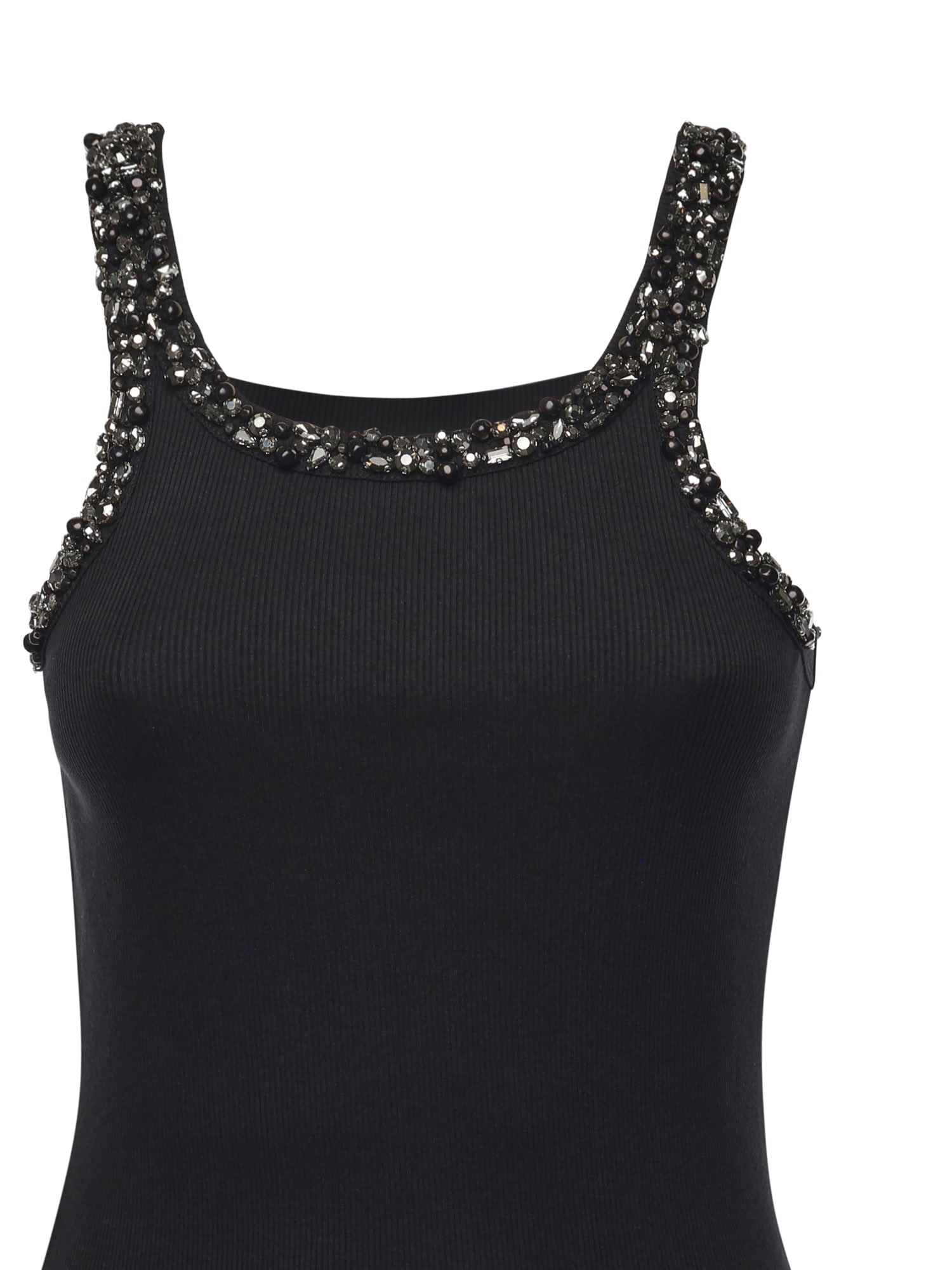 Pinko Ribbed Top With Bejewelled Embellishment In Black