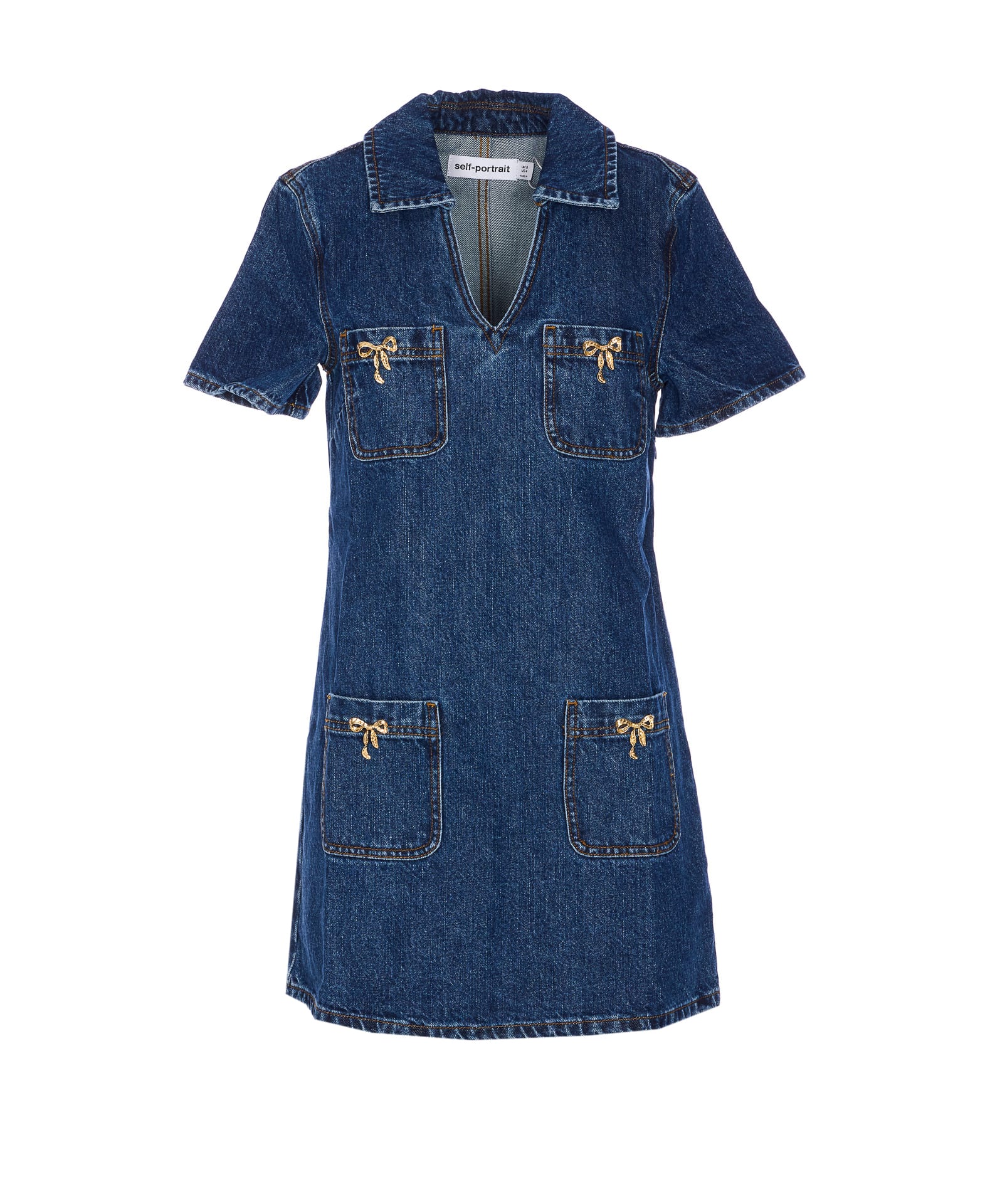 Denim Crystal Bow Mini Dress