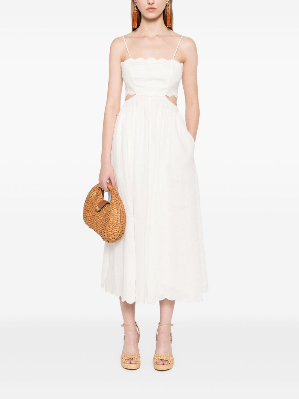 Zimmermann Rhiannon Linen Midi Dress In White