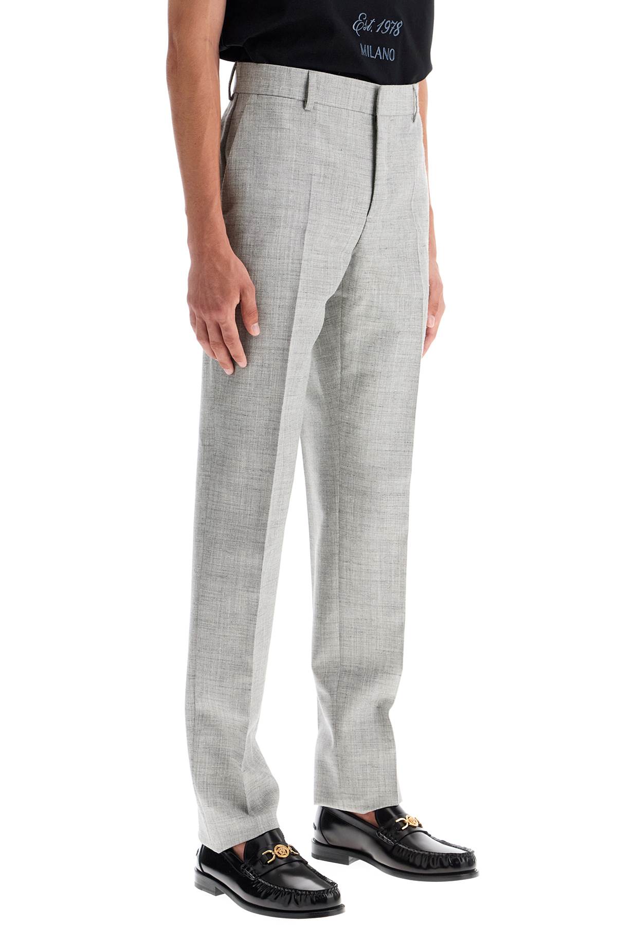 Shop Versace Tailoring Cigarette Pants In Concrete Melange (grey)