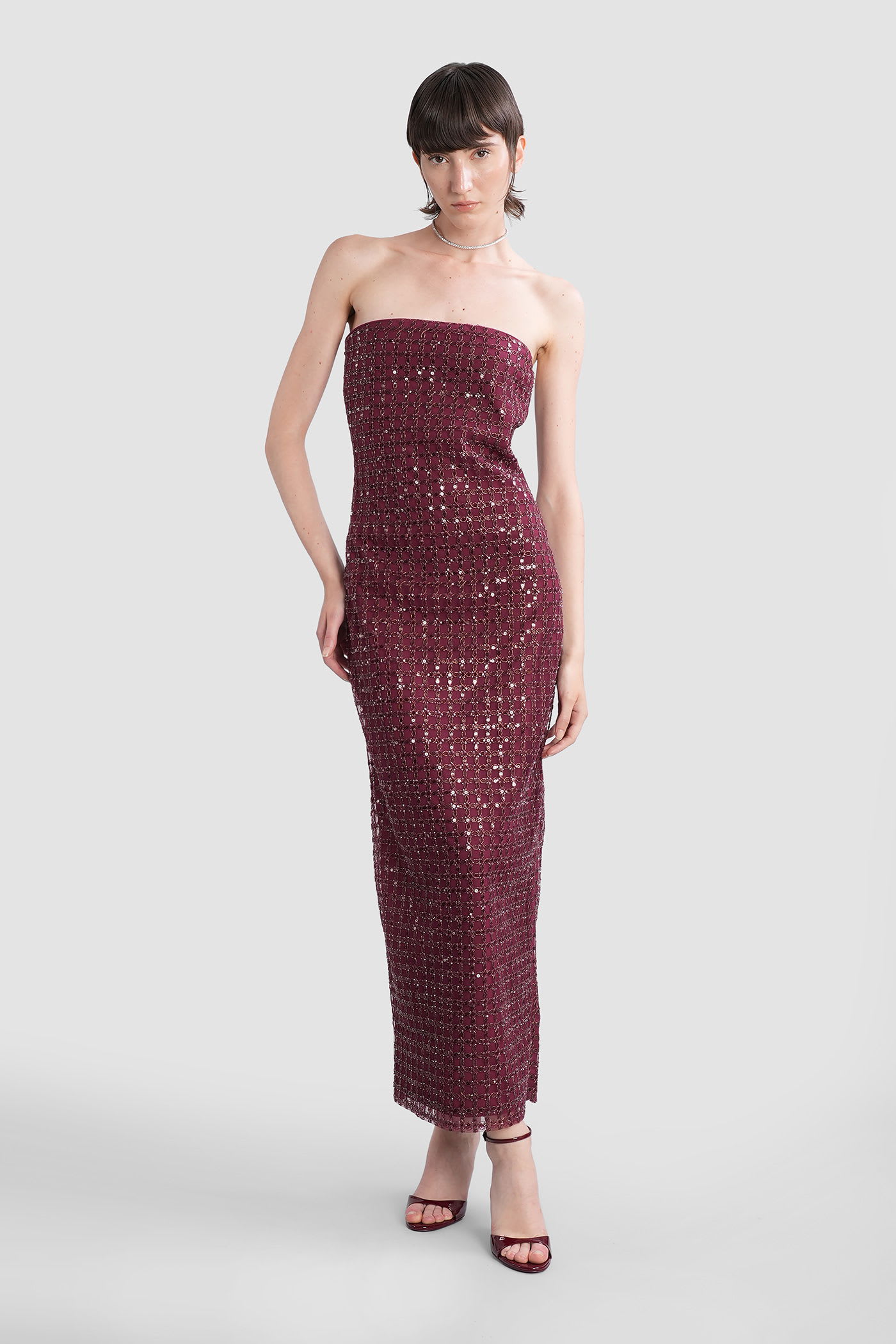 Rotate Birger Christensen Rotate Bordeaux Evening Dress With All-over Paillettes In Burgundy