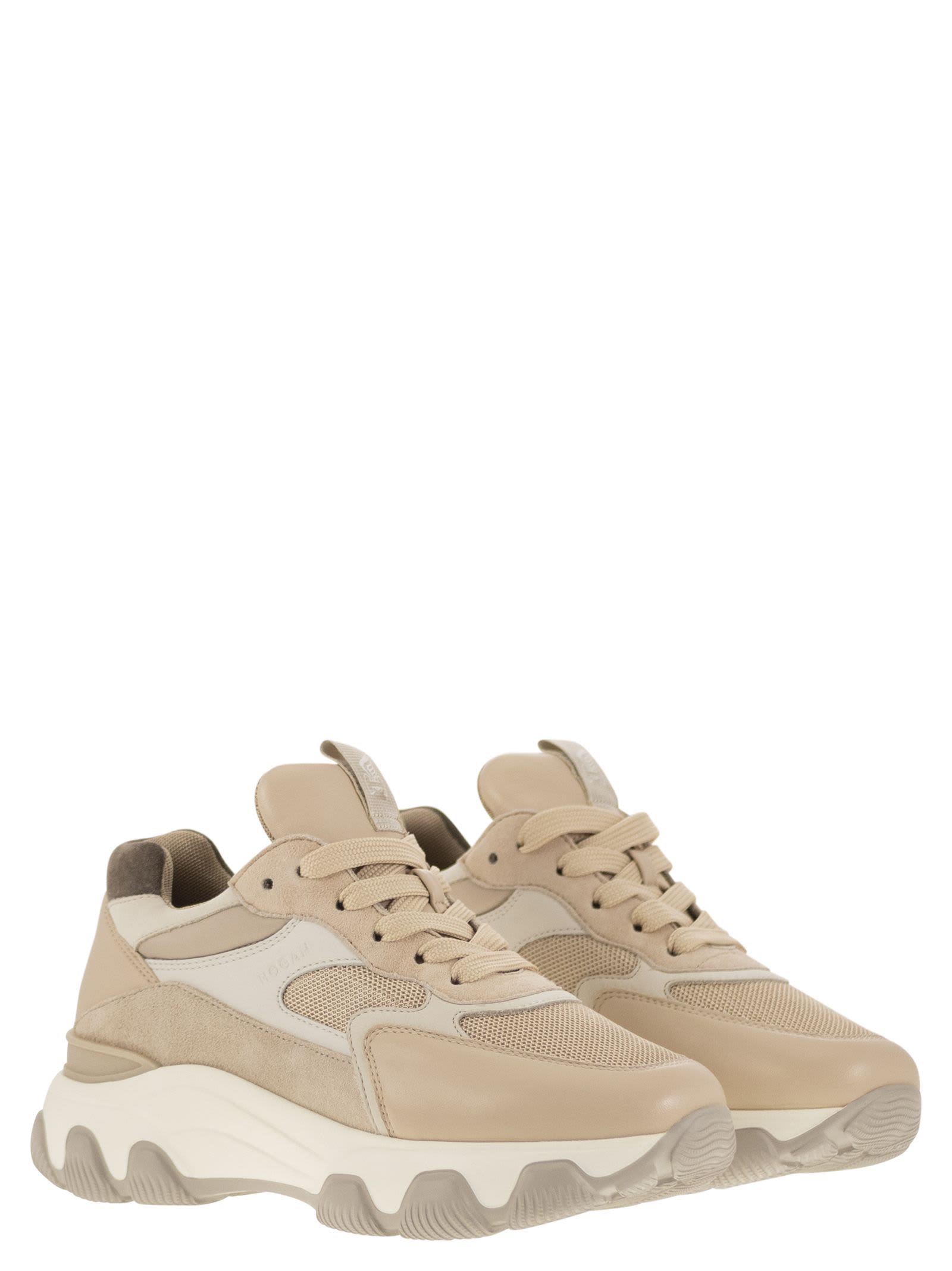 Shop Hogan Hyperactive - Leather And Fabric Trainers In Beige