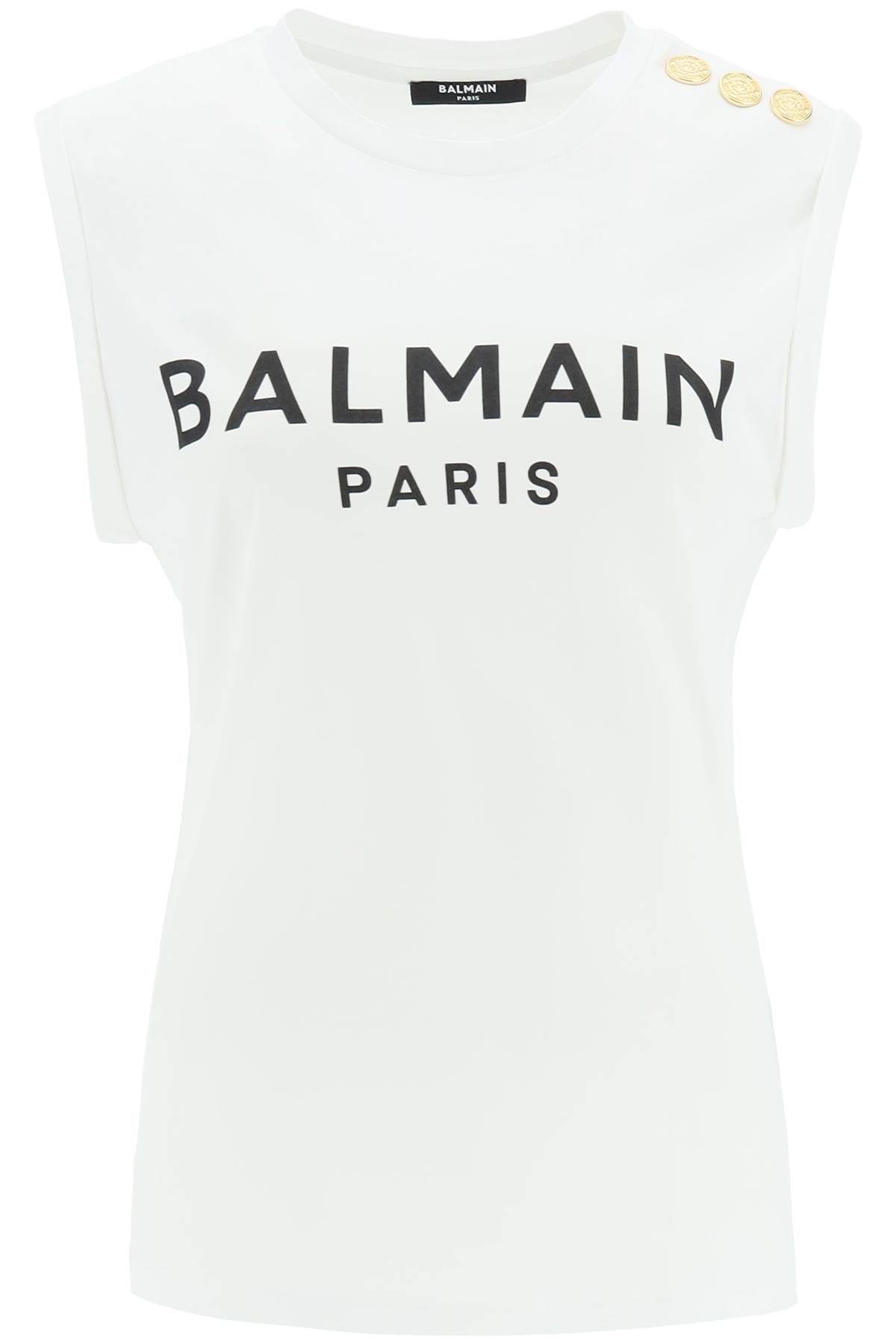 Shop Balmain Logo Top With Embossed Buttons In Blanc Noir (white)