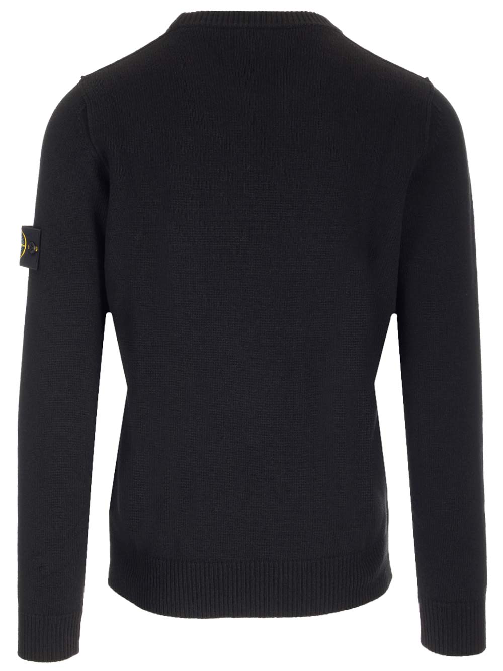 Stone Island Ribbed Knit Sweater With Logo Patch In Black