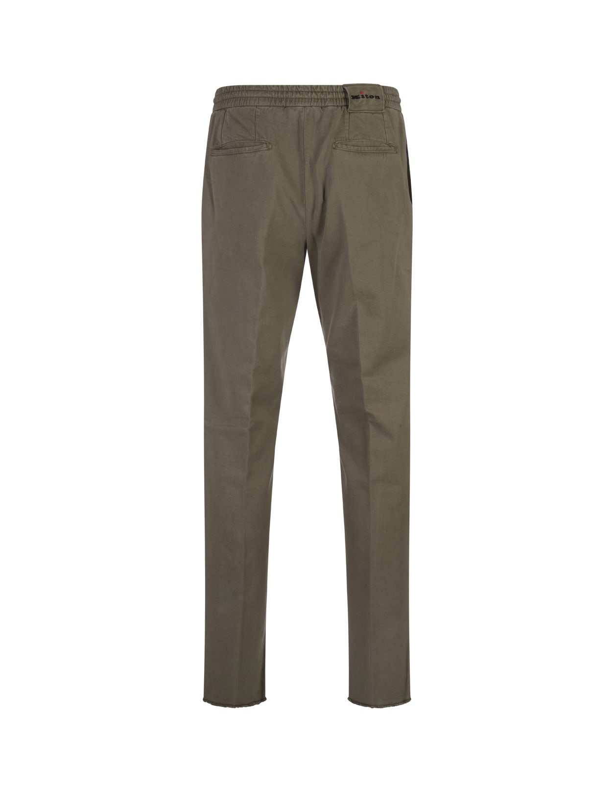 Shop Kiton Khaki Trousers With Elasticised Waistband In Green