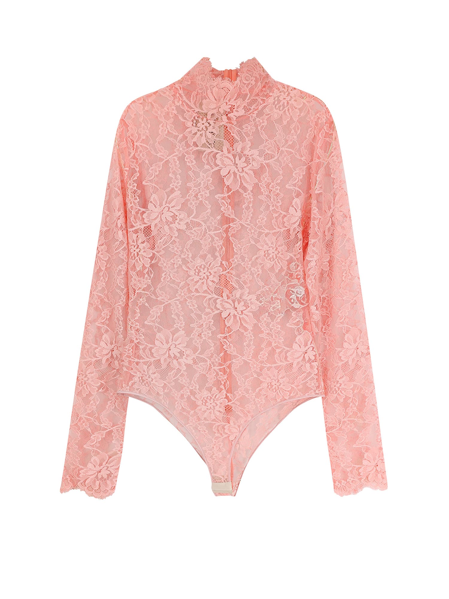 Valentino Peach Pink Floral Lace Bodysuit In Pink