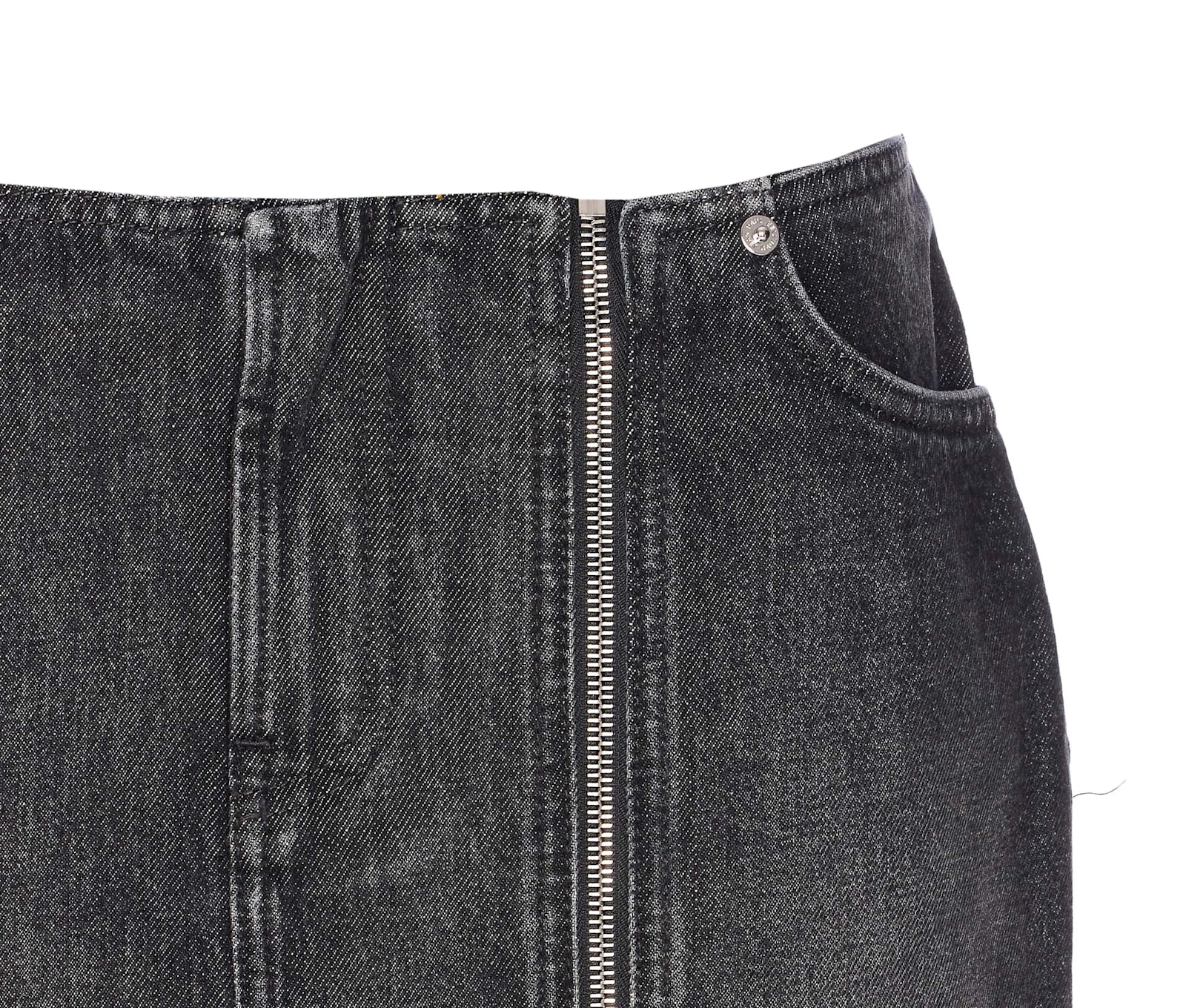 Jean Paul Gaultier Mini Denim Front Zipped Skirt In Gray