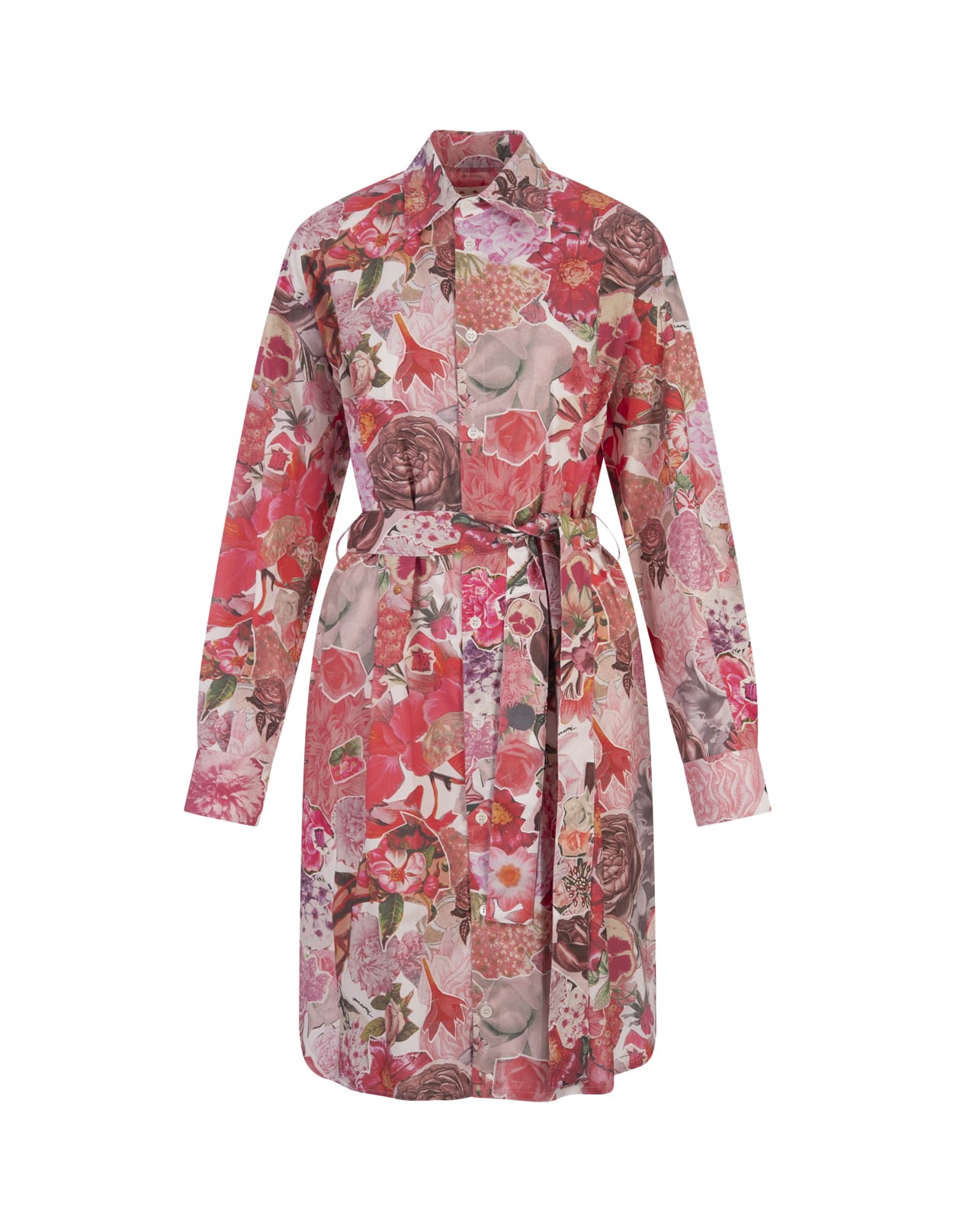 Shop Marni Pink Short Shirt Dress With Flower Requiem Print