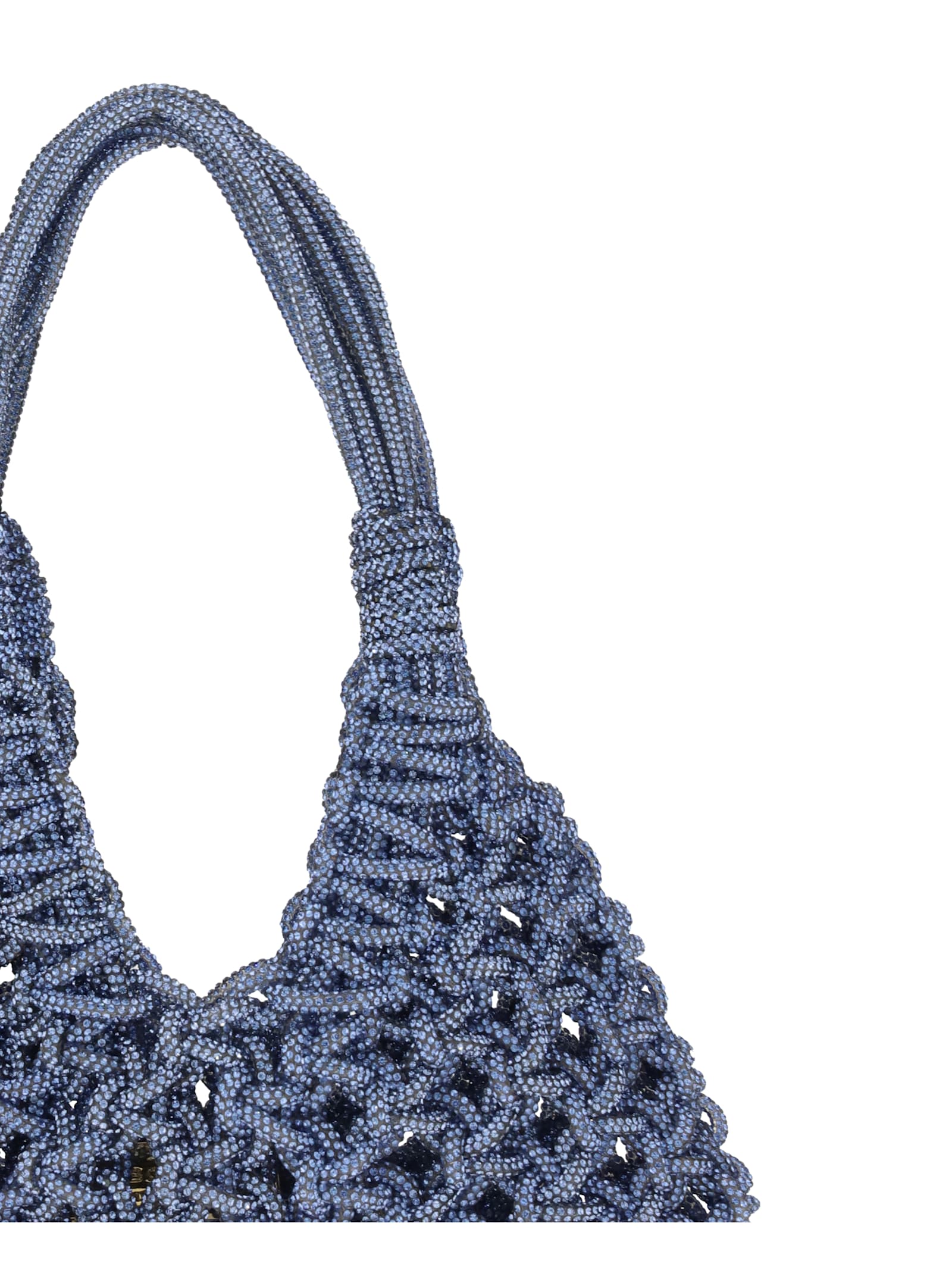 Hibourama Crystal-embellished Woven Shoulder Bag In Blue